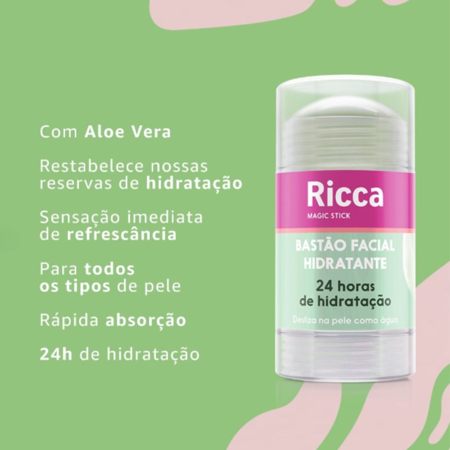 Bastão Facial Hidratante 24h Magic Stick Ação Refrescante Aloe Vera 30g Ricca