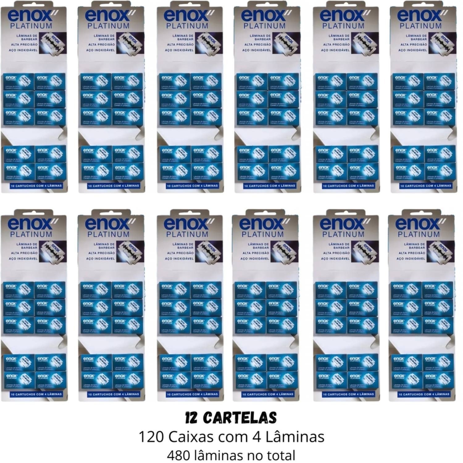 KIT COM 12 CX DE LAMINAS ENOX PLATINUM DUPLO FIO COM 480 UNID