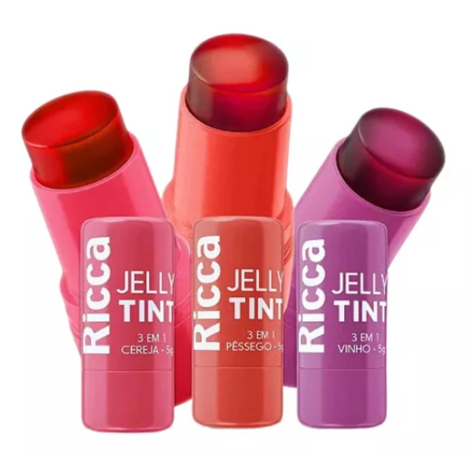 KIT COM 3 JELLY TINT | BATOM, BLUSH E SOMBRA - RICCA