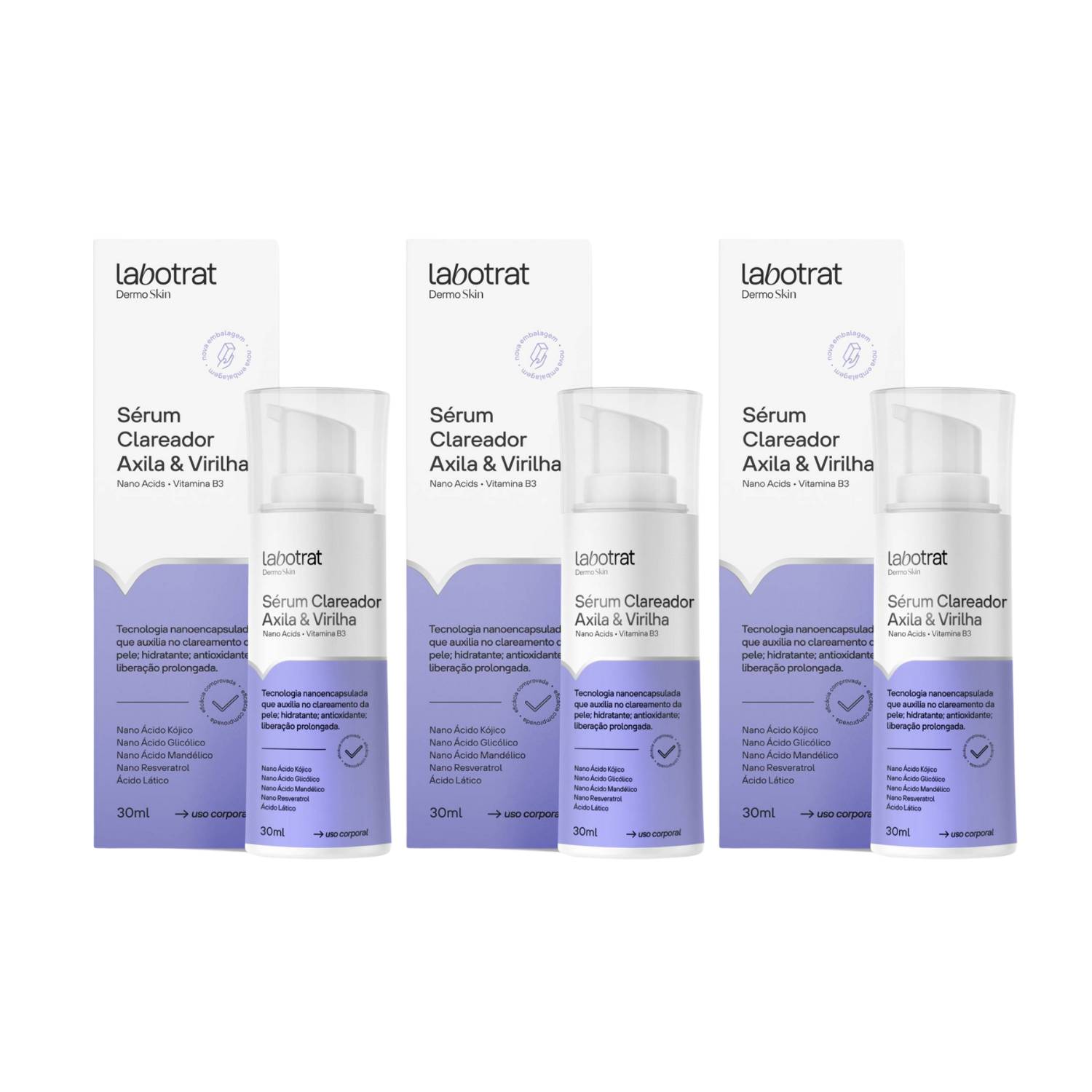 KIT COM 3 SERUNS CLAREADOR AXILA E VIRILHA 30ML - LABOTRAT