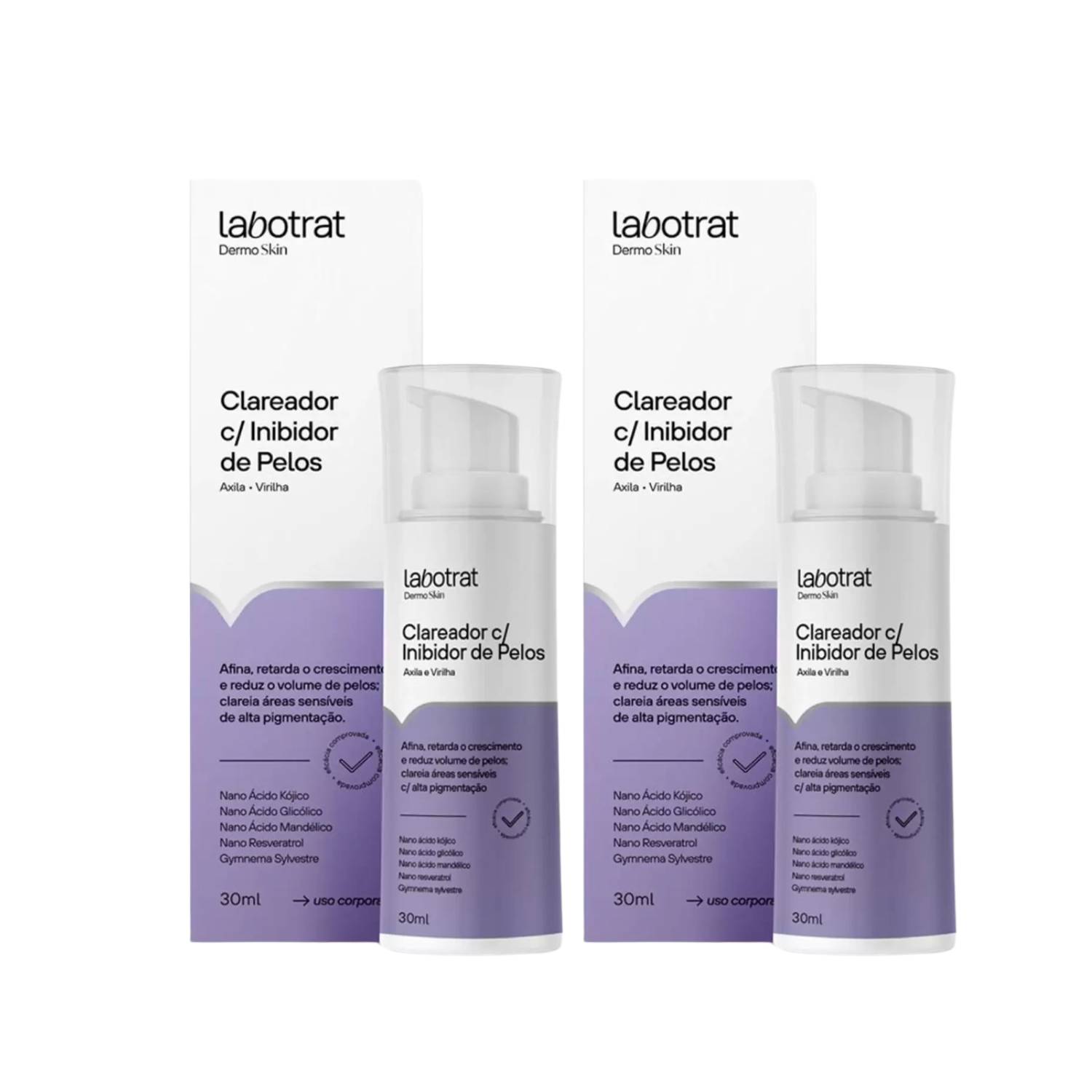 KIT COM 2 CLAREADOR C/ INIBIDOR DE PELOS DERMO SKIN - LABOTRAT