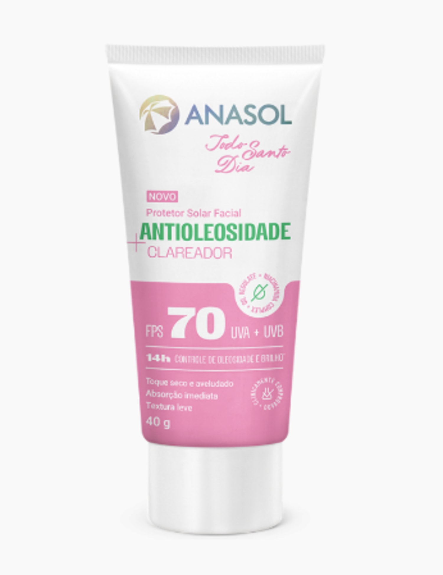 Protetor Solar Facial Todo Santo Dia Antioleosidade Clareador FPS 70 - Anasol 40g