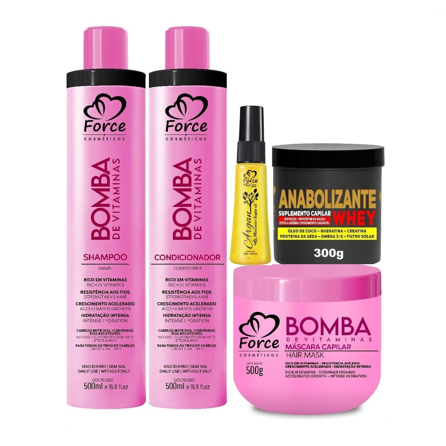 Kit Bomba de Vitaminas Força Extrema Capilar – Nutrição, Crescimento e Brilho (5 itens)
