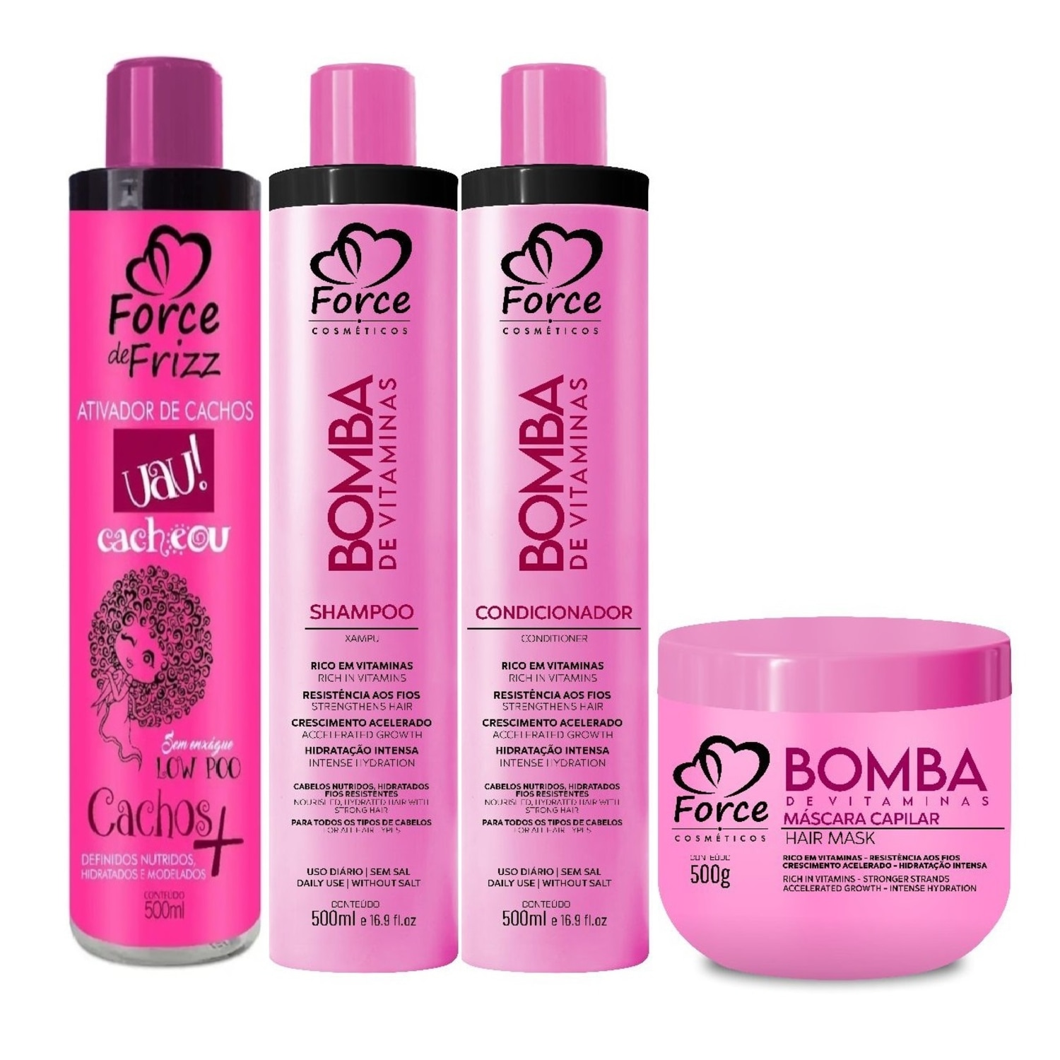 Kit Manutenção Capilar Nutrição Bomba de Vitaminas + Ativador de Cachos Uau 500ml