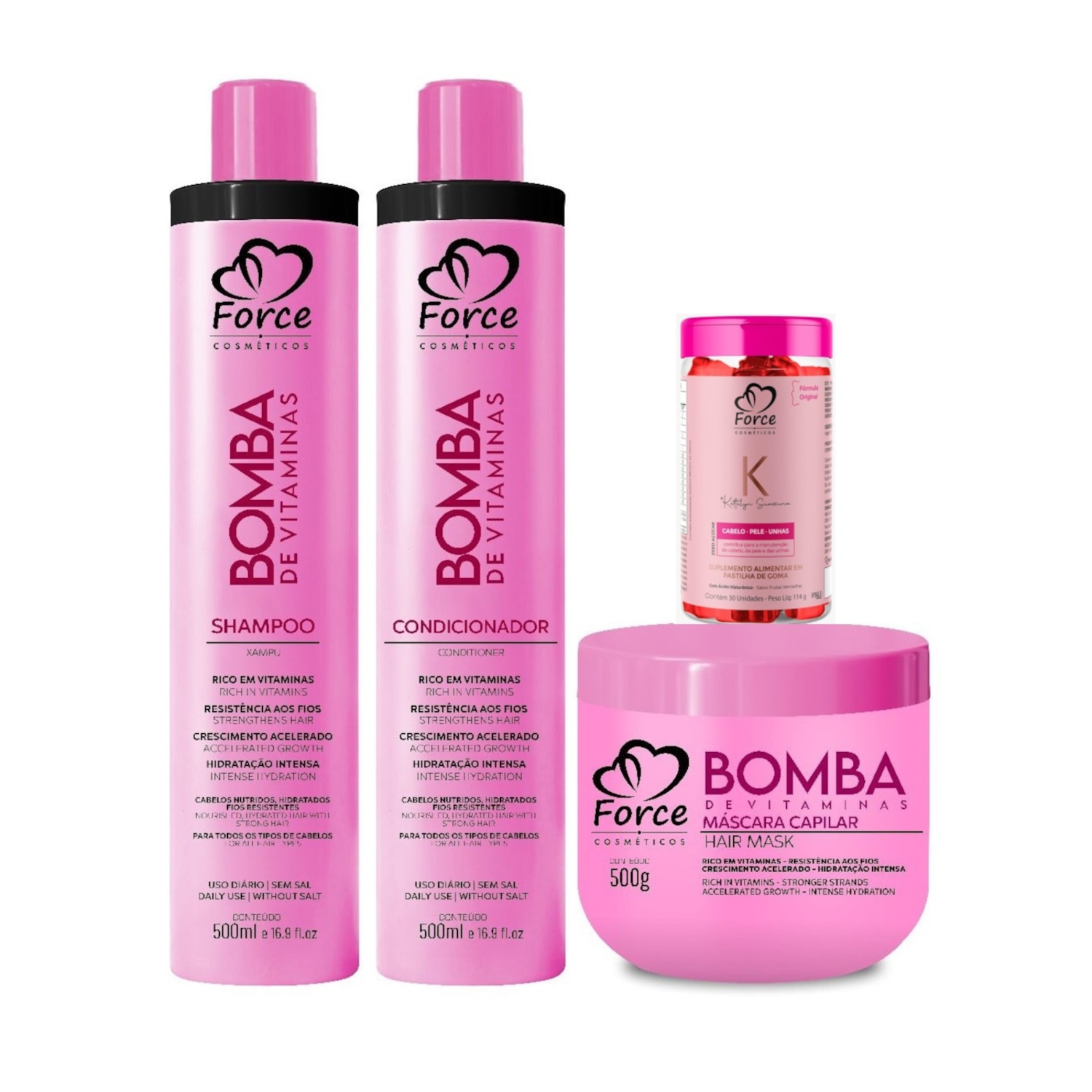 Kit Force Cosméticos Bomba de Vitaminas + Suplemento Alimentar (4 Produtos)