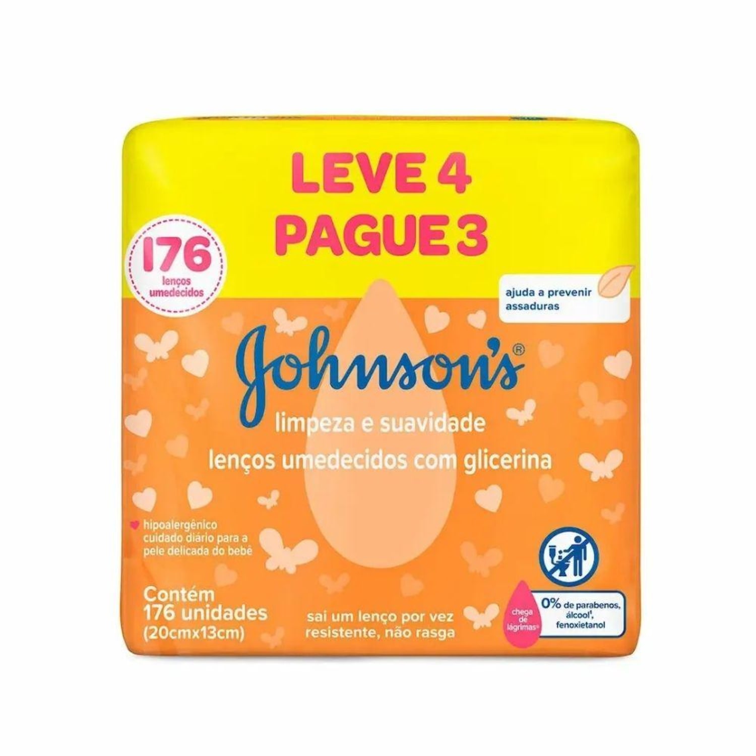 Kit Lenços Umedecidos Johnson's Limpeza e Suavidade 4 pacotes de 44 unidades cada
