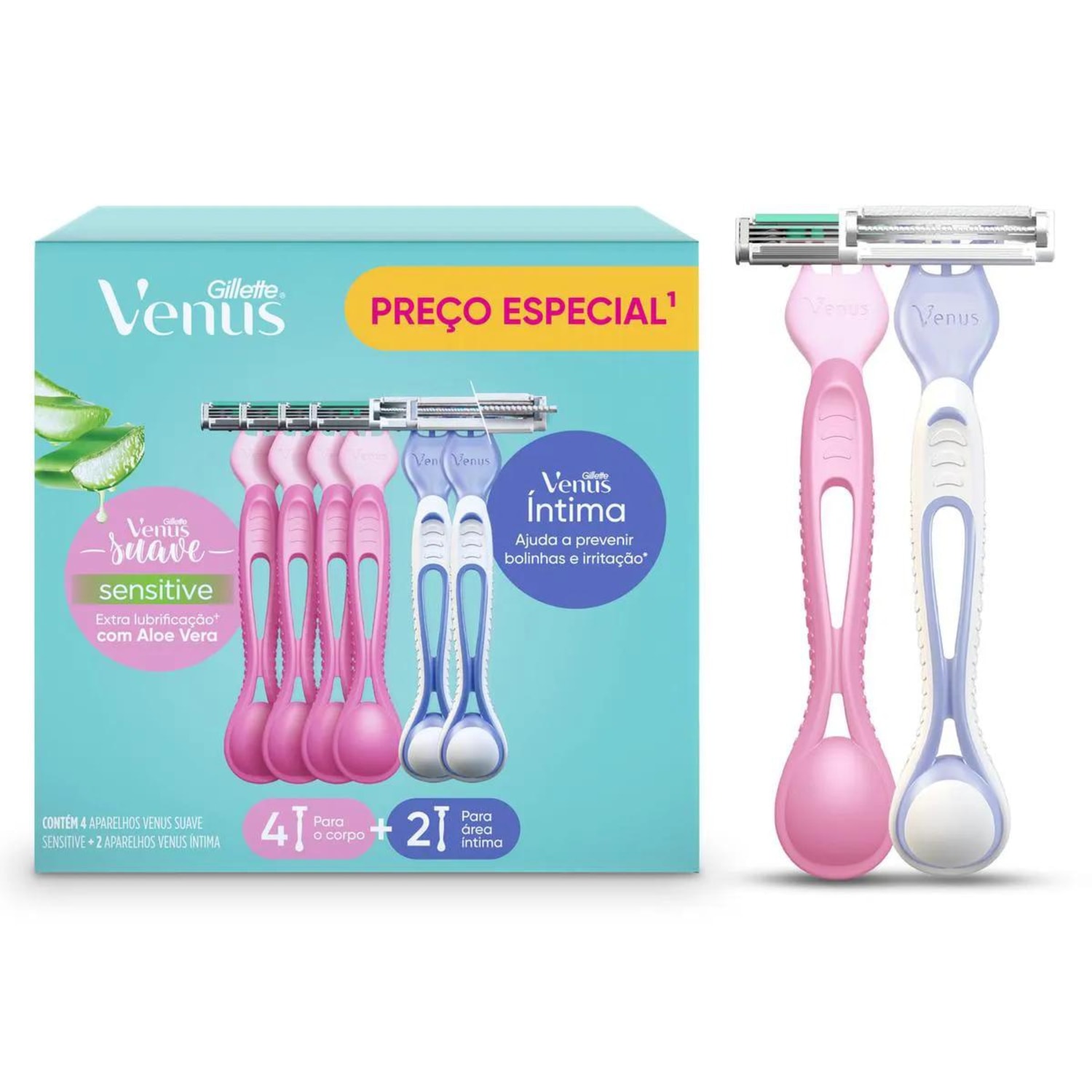 Kit Depilador Descartável Gillette Venus Suave 4 unidades + Vênus Íntima 2 unidades