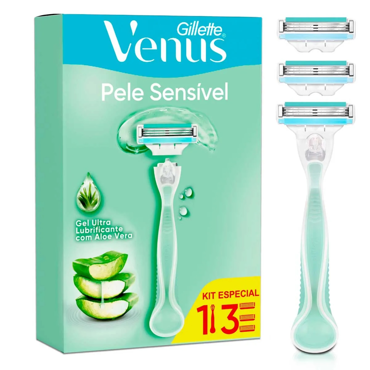 Aparelho de Depilar Recarregável Gillette Vênus Pele Sensível 1 Cabo + 3 Cargas