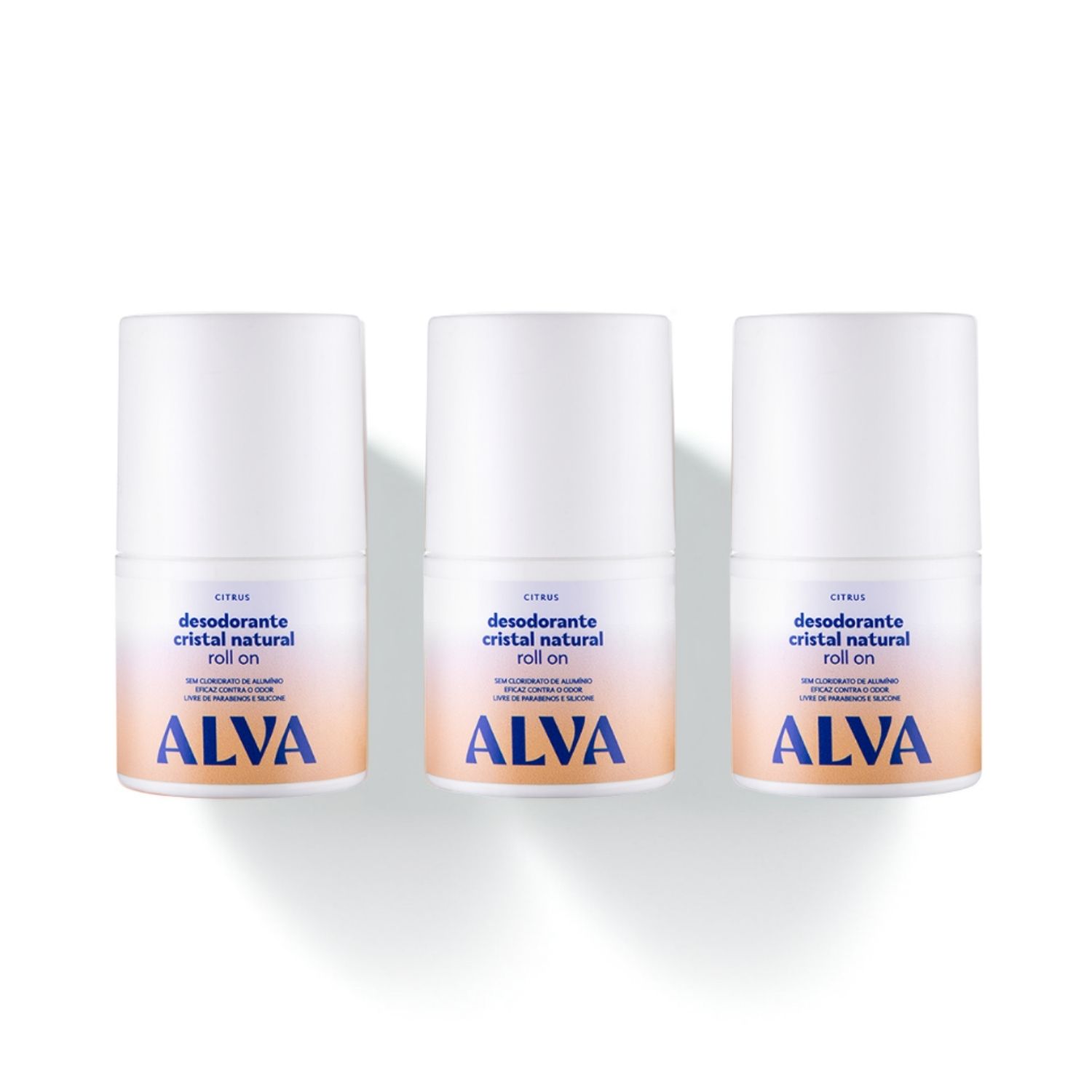 Kit Cristal Natural Alva: Trio 3 Desodorantes Roll on 50ml 12 Horas de Proteção Citrus
