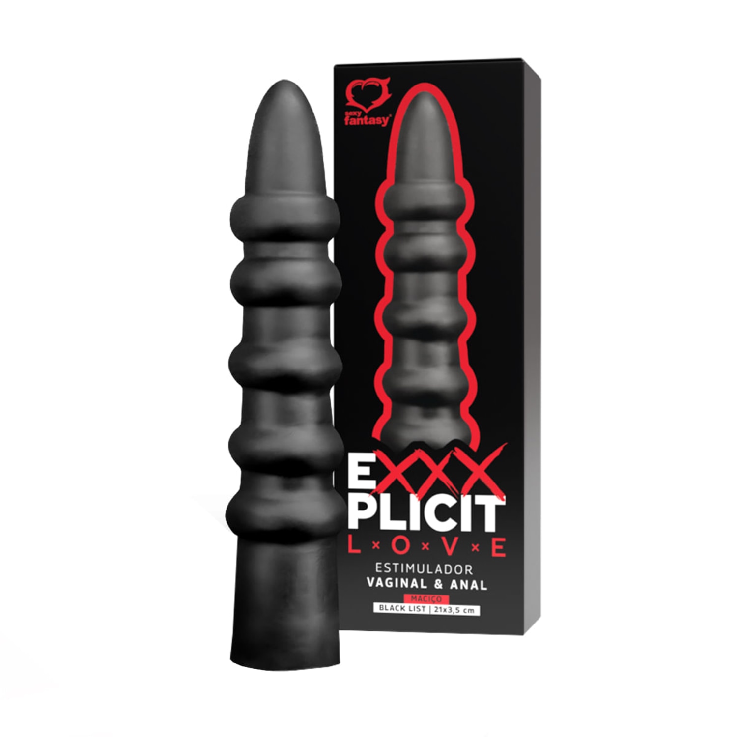 Plug Anal e Vaginal Exxxplicit Love Black 21,0 x 3,5cm
