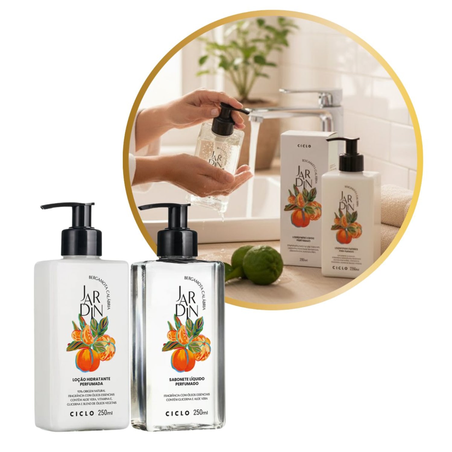 Kit Ciclo Jardin Bergamota Calábria Sabonete Liquido + Creme