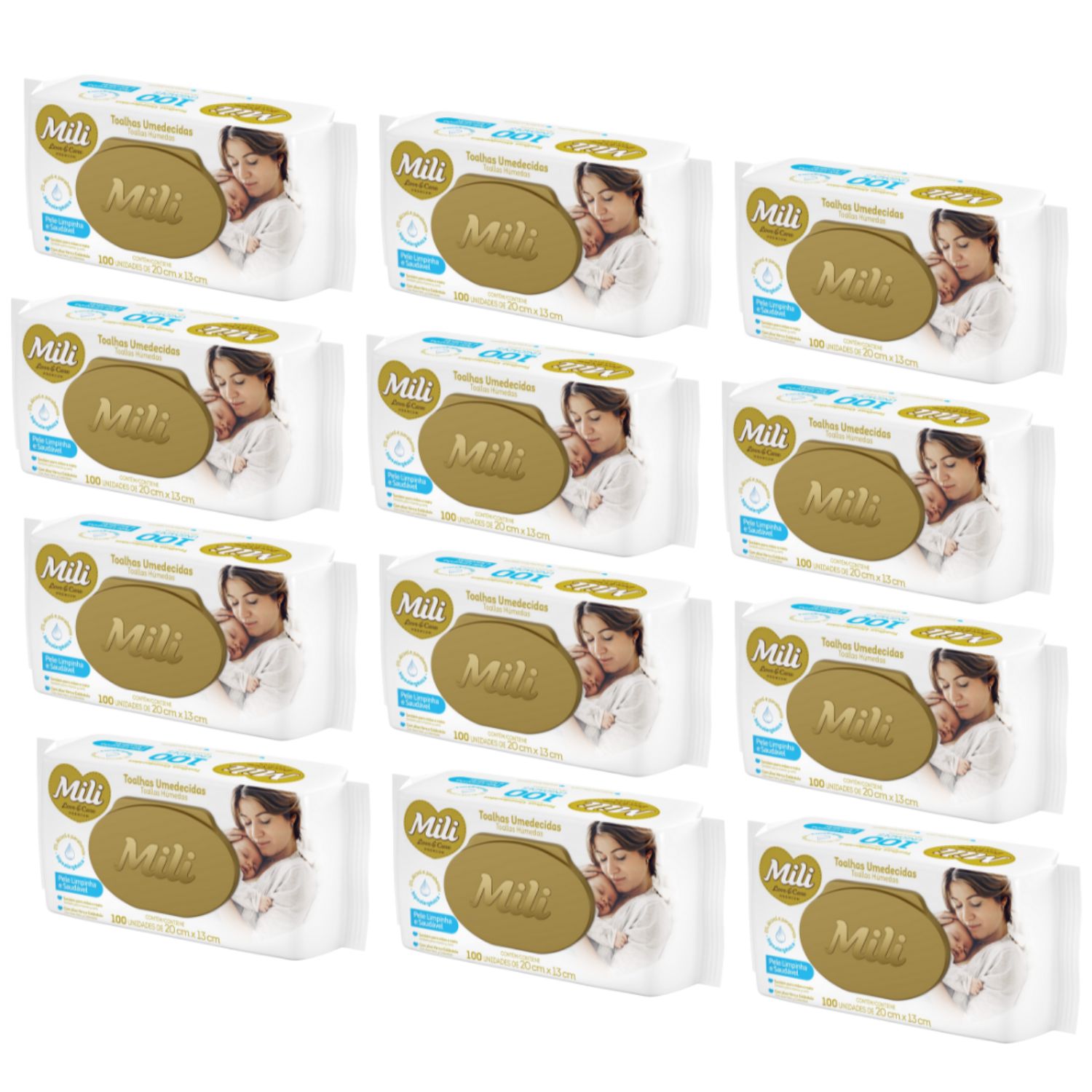 Kit C12 Toalhas Umedecidas Love e Care Premium C100 – Mili