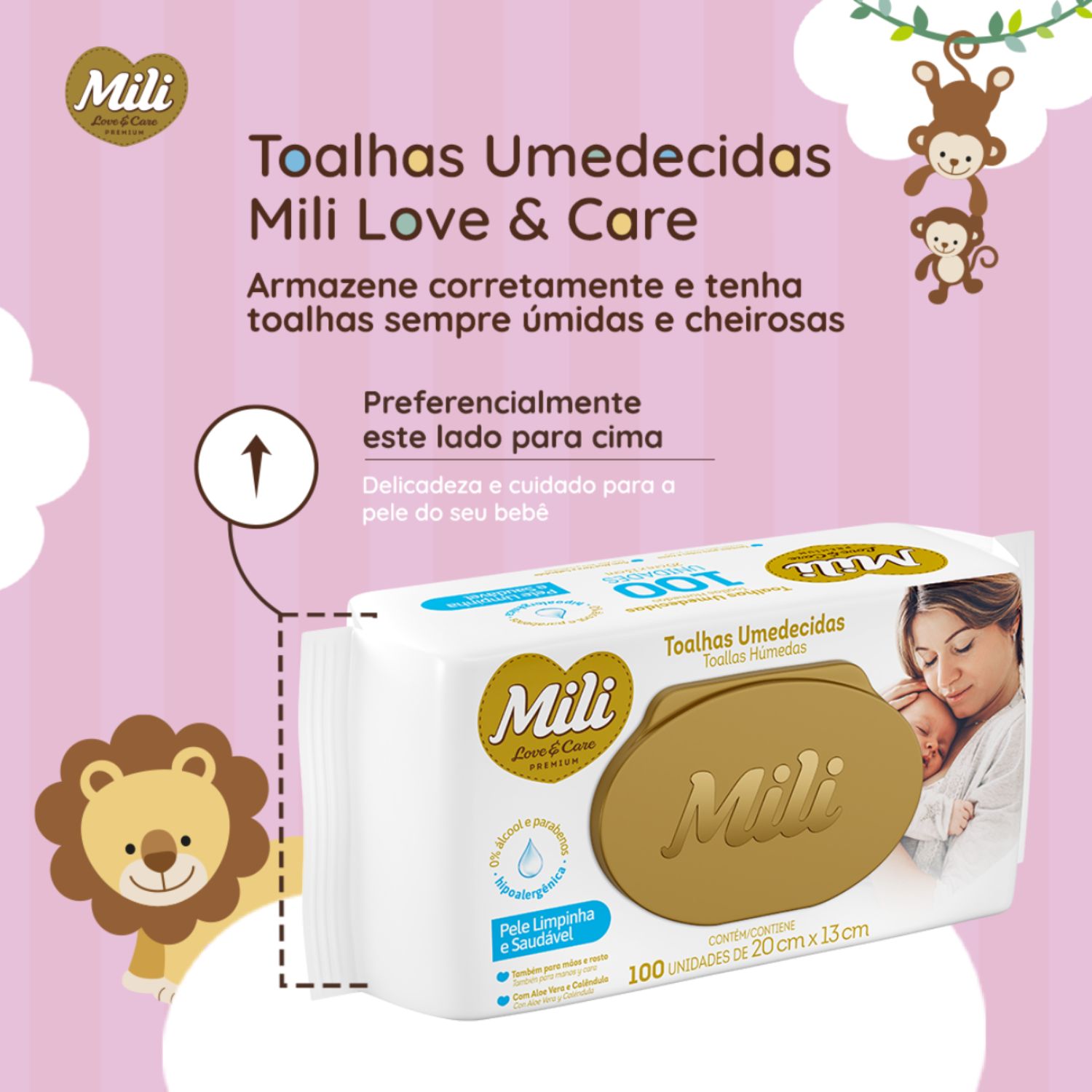 Kit C6 Toalhas Umedecidas Love e Care Premium C100 – Mili