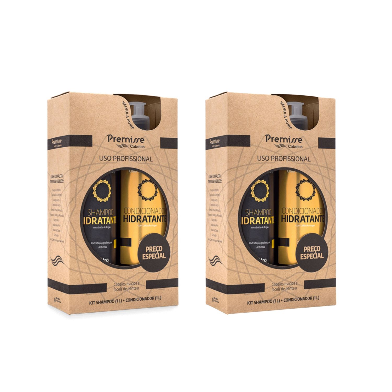 Caixa com 2 Kit Shampoo e Condicionador Hidratante 1L - Premisse