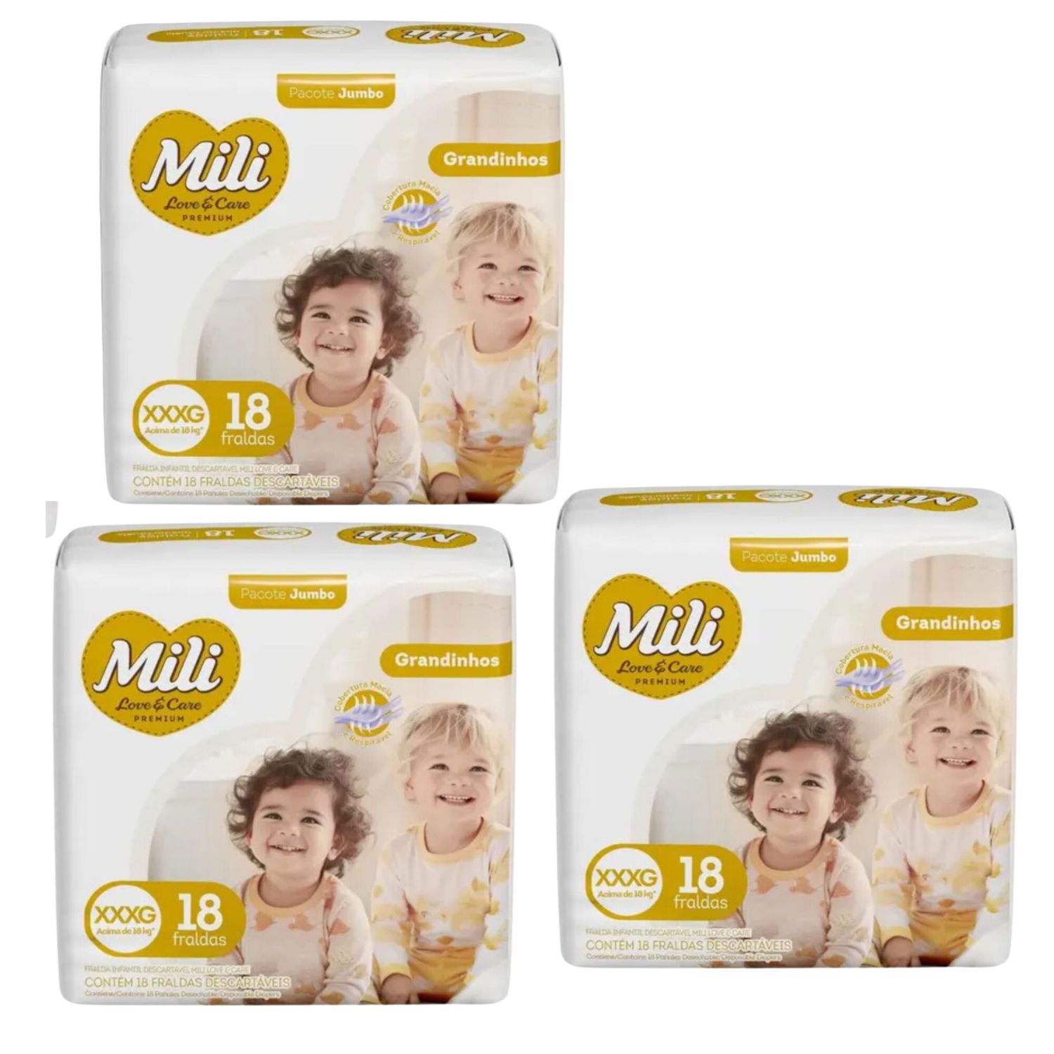 Kit C3 Fralda Jumbo Grandinhos Love & Care XXXG C/18 - Mili