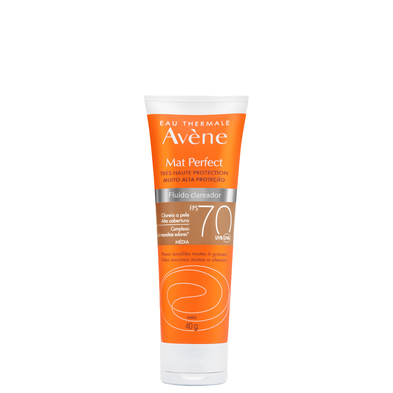 Avène Mat Perfect Fluido Clareador FPS70 Médio - Protetor Solar Facial com Cor 40g