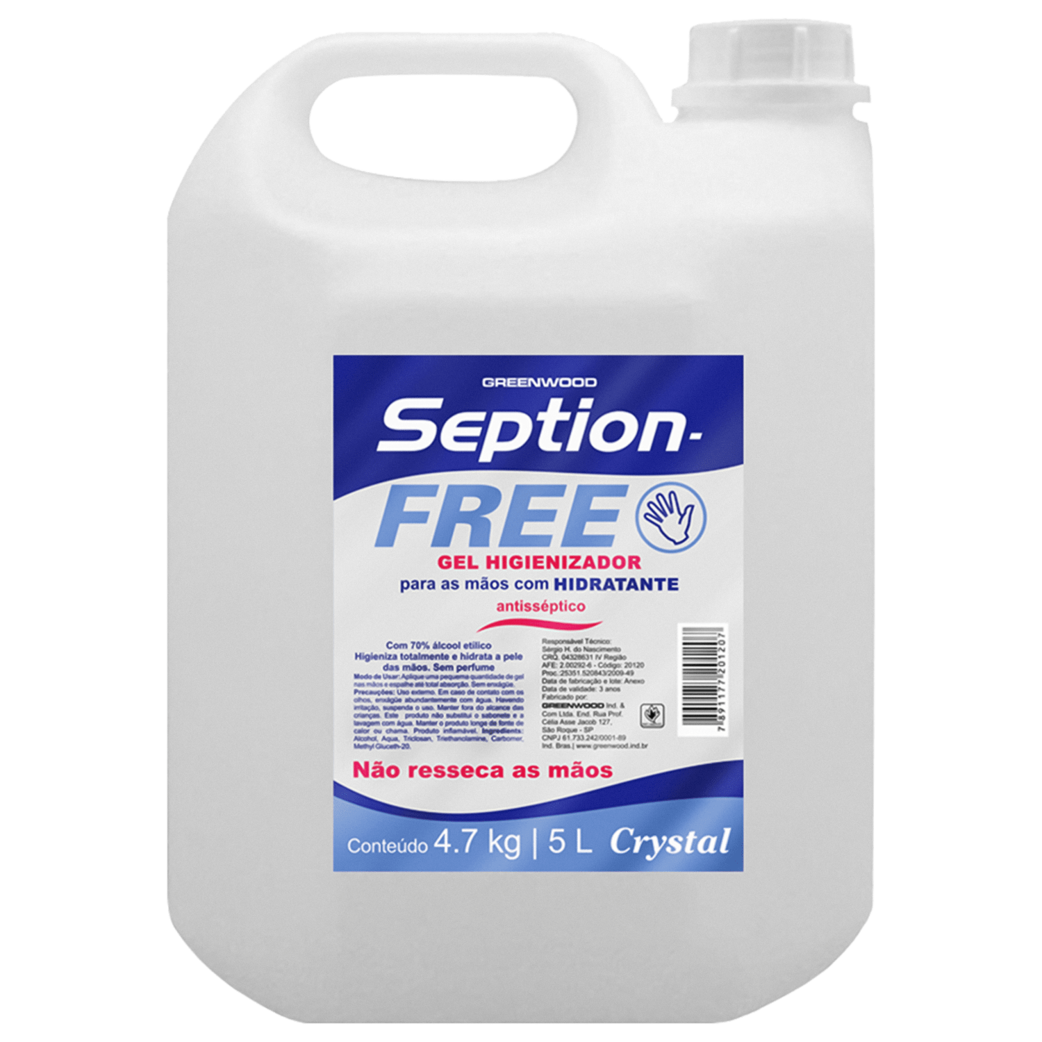 Fiorucci Seption Free Crystal - Álcool Gel Higienizador 5L
