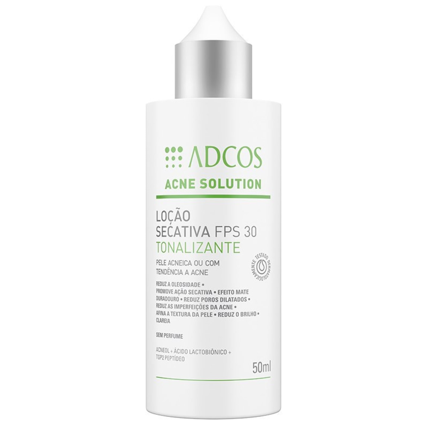 Adcos Acne Solution FPS30 - Loção Secativa Tonalizante para Acne 50ml