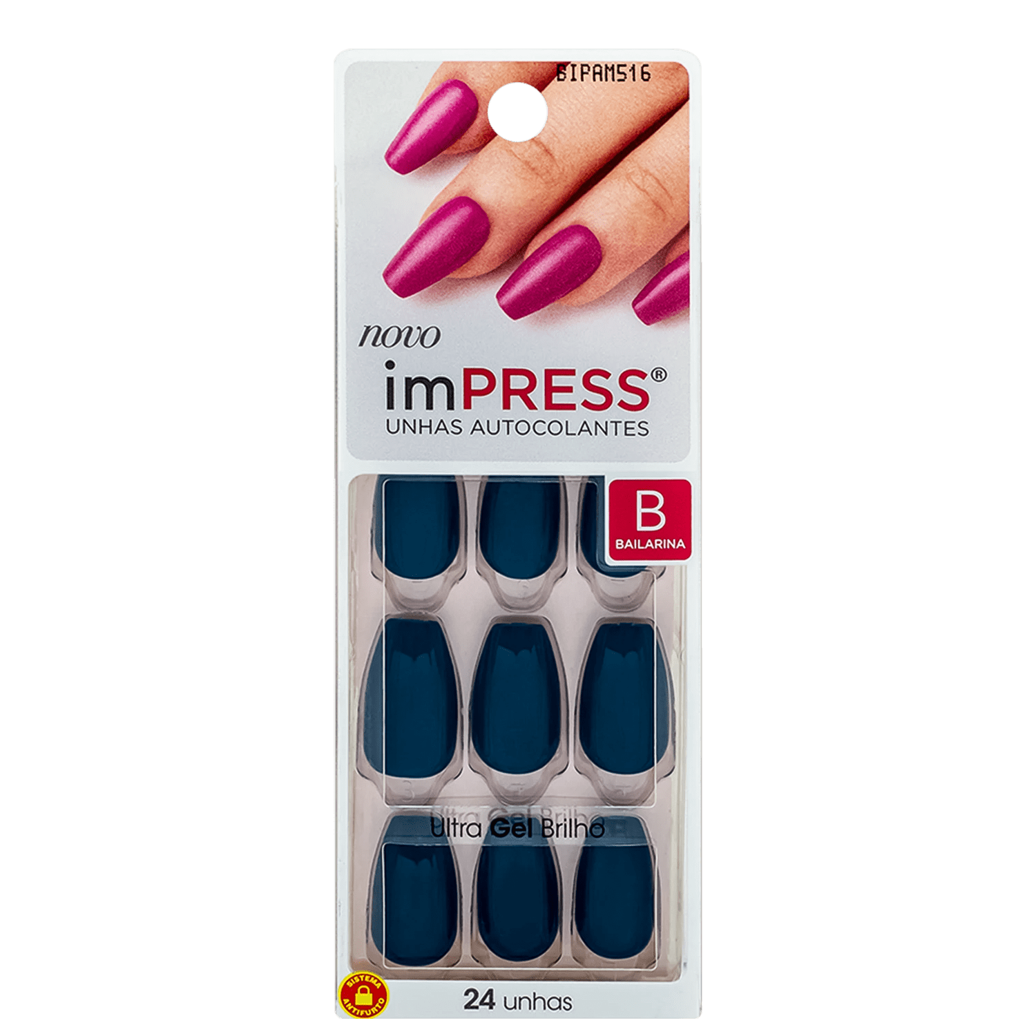 Kiss New York imPRESS Média Bailarina Sapphire - Unhas Postiças Autocolantes (24 Unidades)