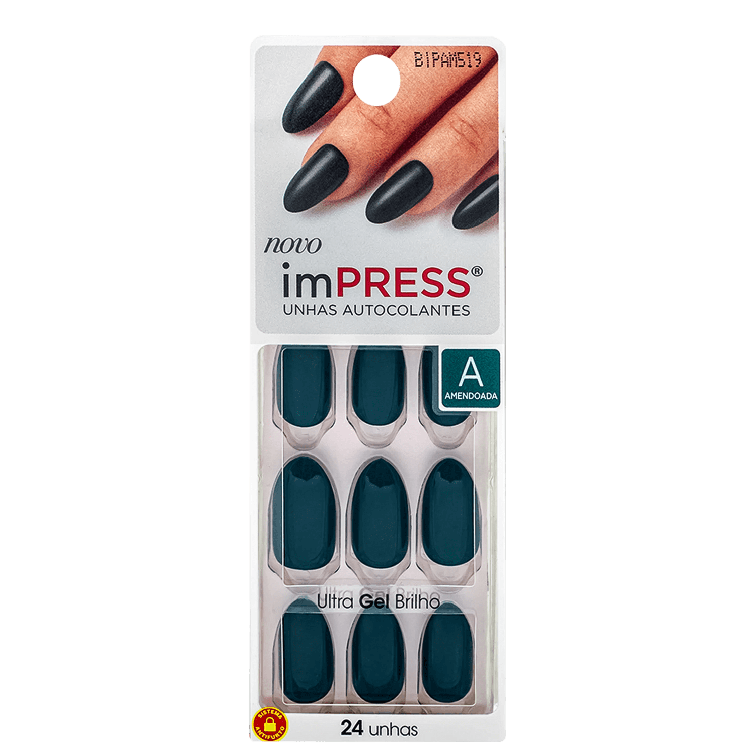 Kiss New York imPRESS Média Amendoada Emerald - Unhas Postiças Autocolantes (24 Unidades)