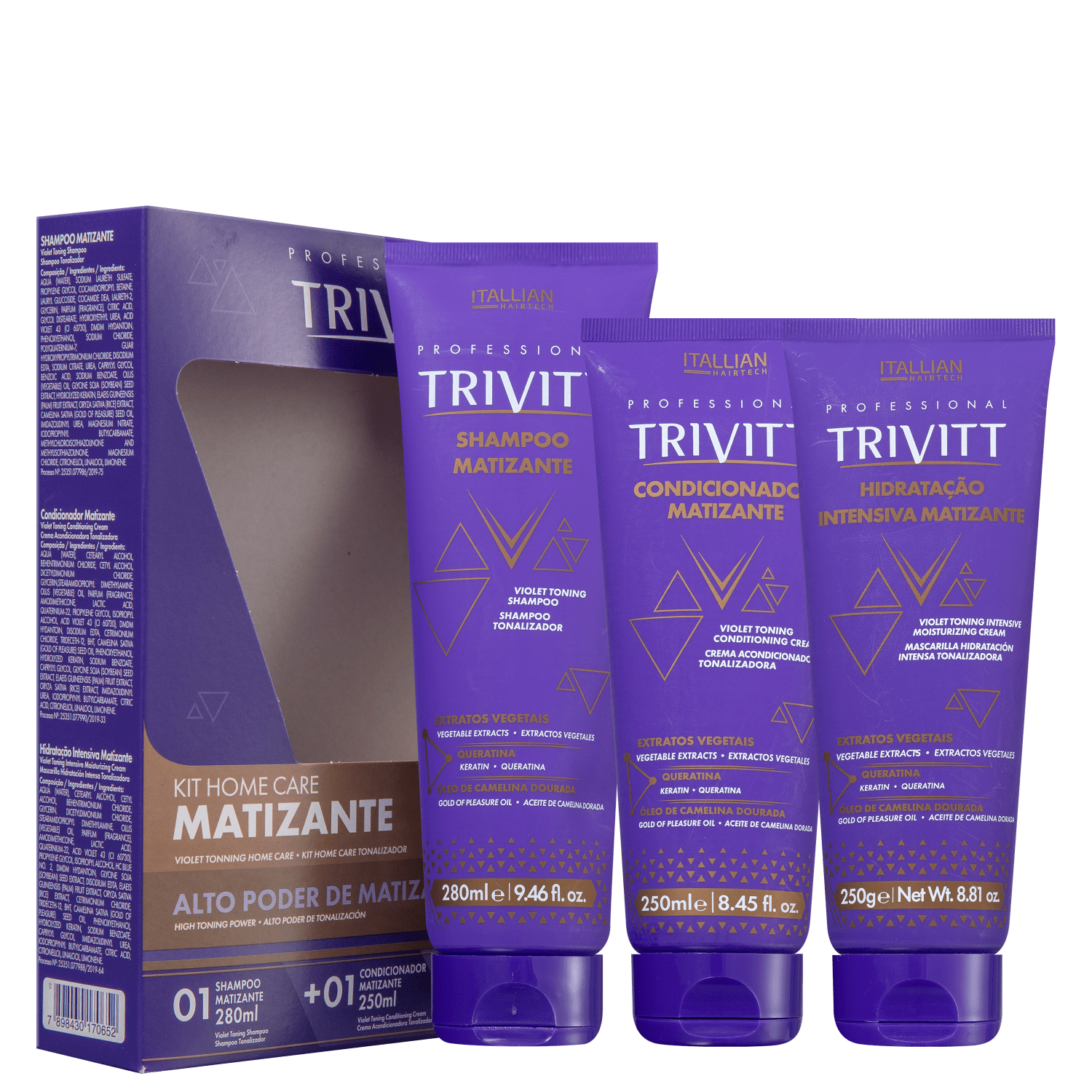 Kit Itallian Hairtech Trivitt Matizante Home Care (3 Produtos)