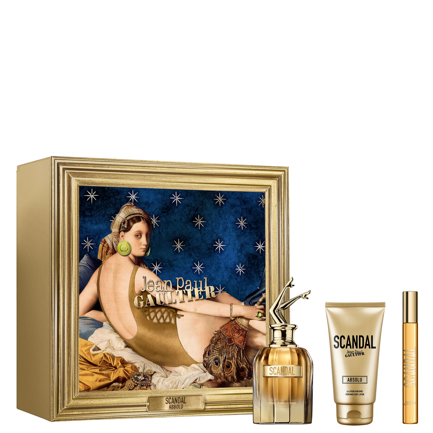 Conjunto Scandal Absolu For Her Jean Paul Gaultier Parfum 80ml + Gel de Banho 75ml + Travel Size 10ml (3 Produtos)