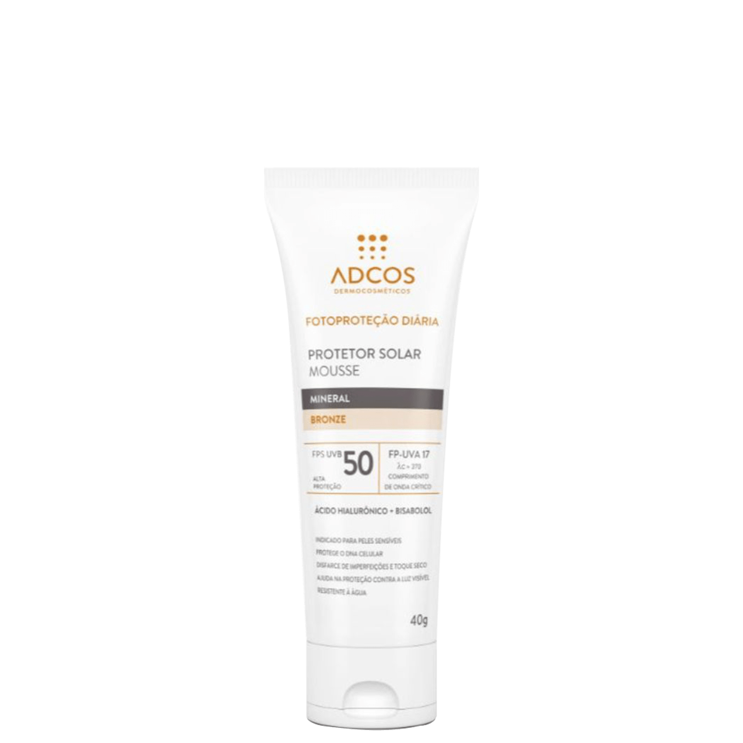 Adcos Fotoproteção Diária Mousse FPS50 Bronze - Protetor Solar Facial com Cor 40g