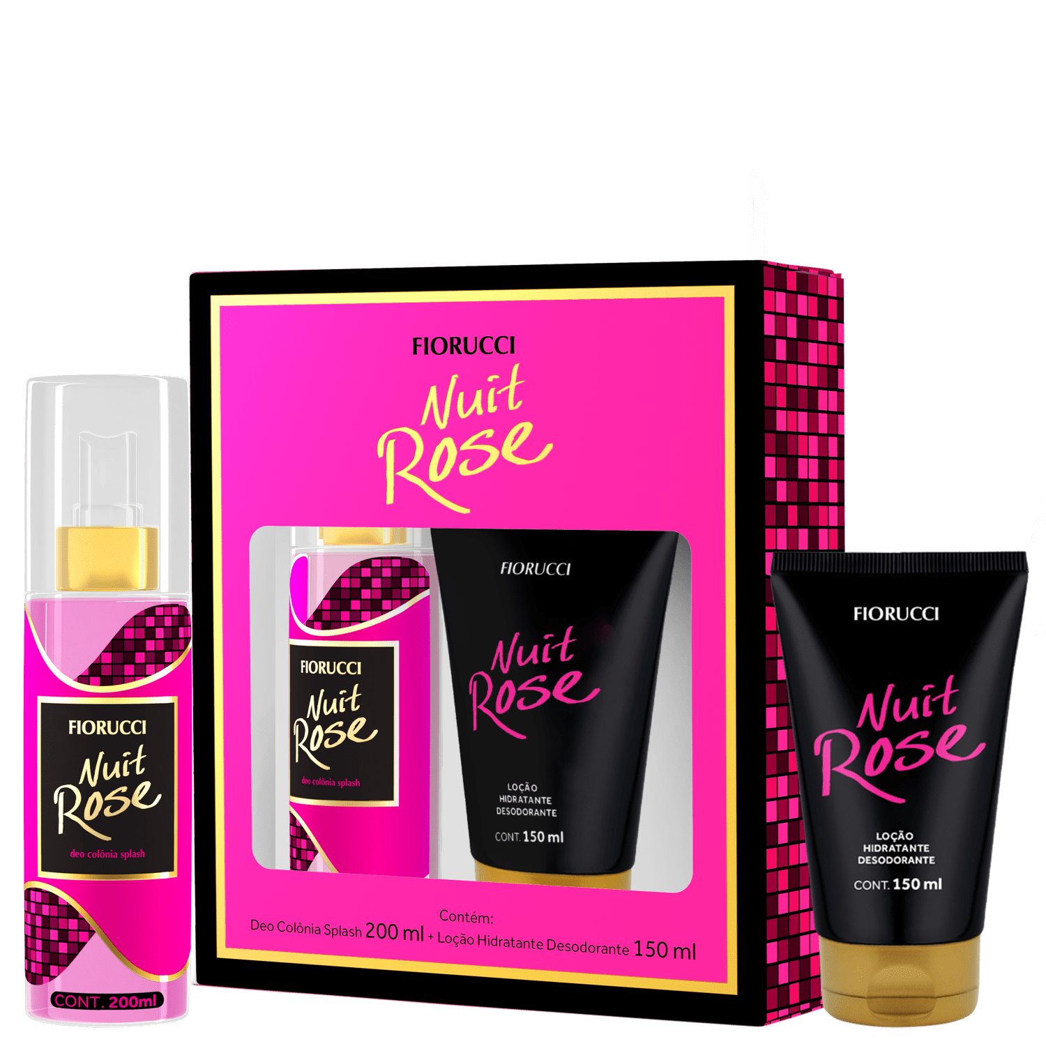 Conjunto Fiorucci Nuit Rose Feminino - Deo Colônia 200ml + Loção Hidratante Desodorante 150ml