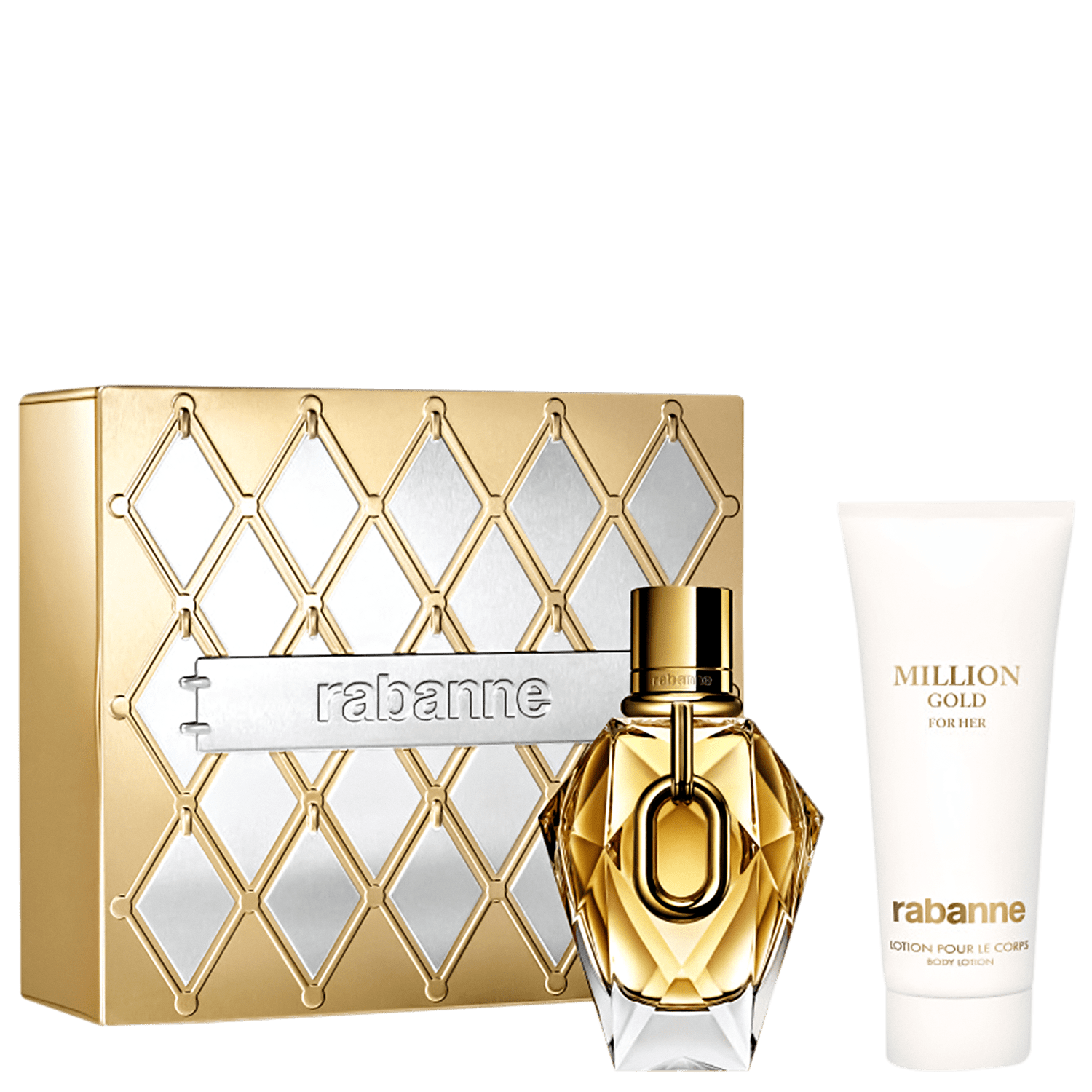 Conjunto Million Gold for Her Rabanne Feminino - Perfume Eau de Parfum Refilável 90ml + Loção Hidratante Corporal 100ml