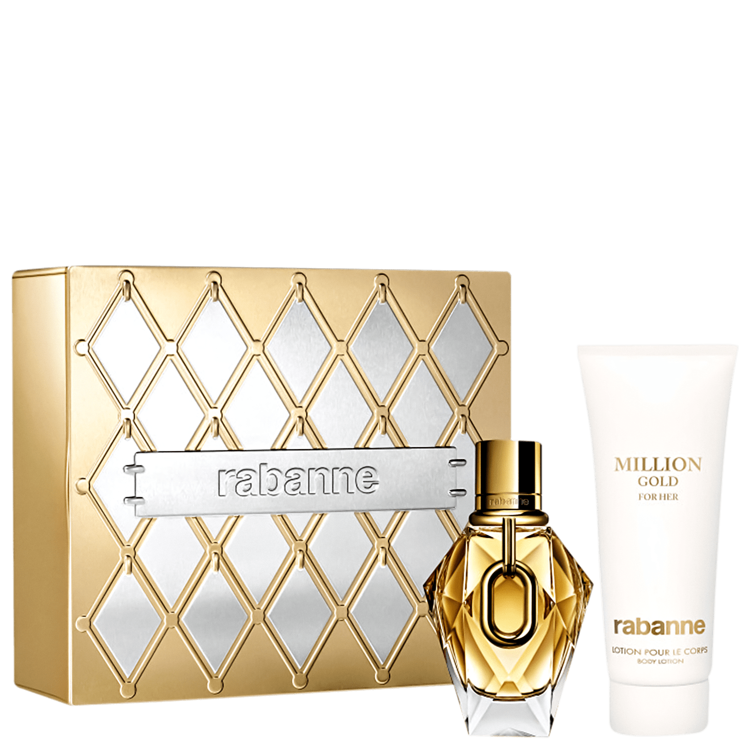 Conjunto Million Gold for Her Rabanne Feminino - Perfume Eau de Parfum Refilável 50ml + Loção Hidratante Corporal 100ml
