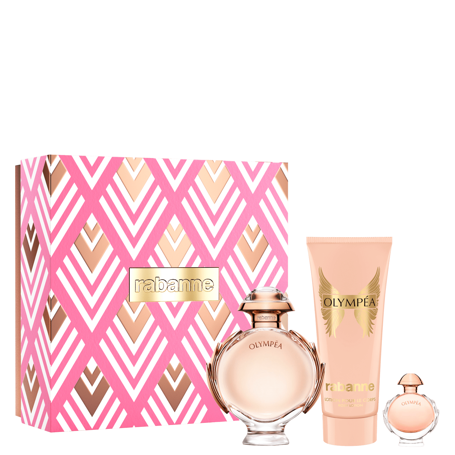 Conjunto Olympéa Rabanne Feminino - Perfume Eau de Parfum 80ml + Body Lotion 100ml + Travel Size 6ml