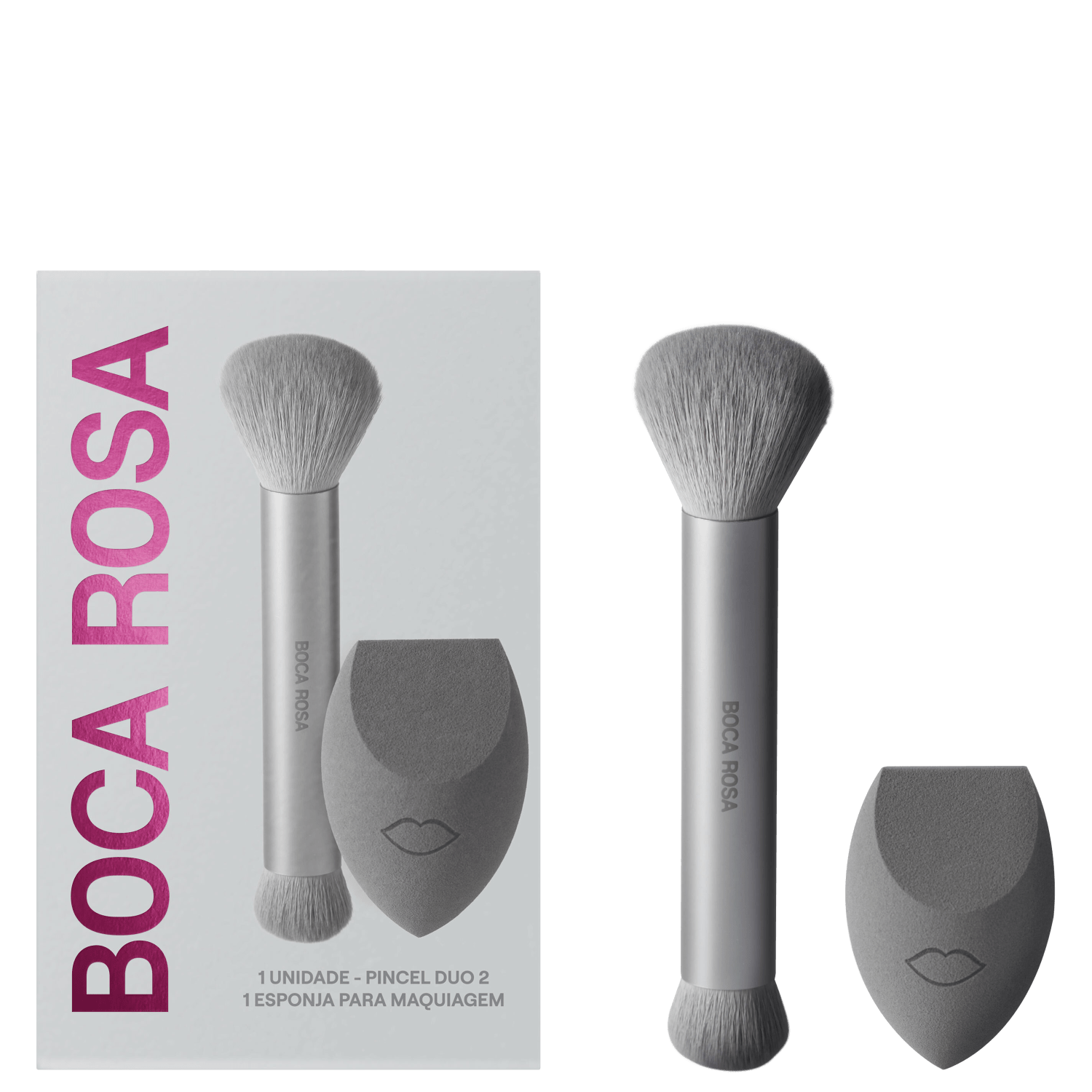 Kit Boca Rosa Pincel Duo 2 + Esponja para Maquiagem (2 Produtos)