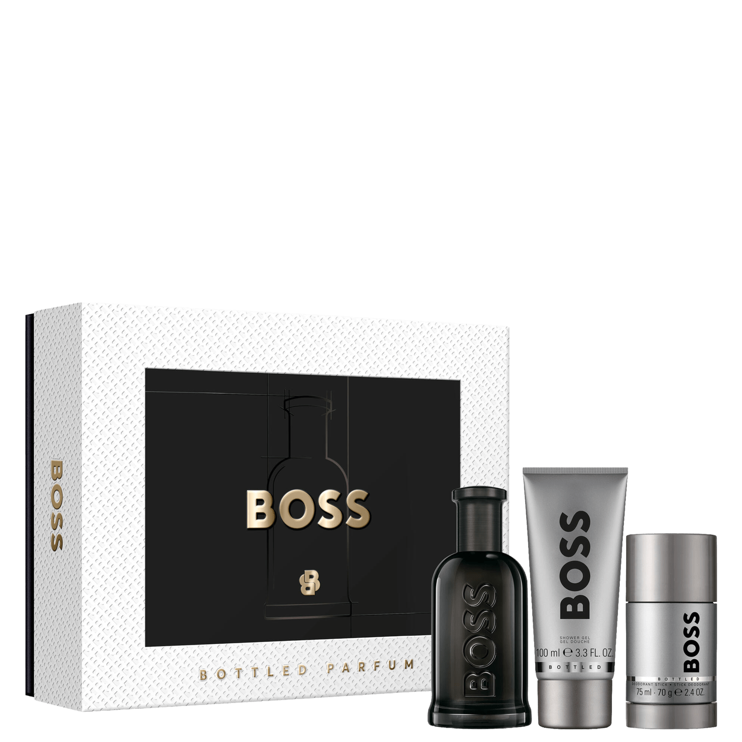 Conjunto Bottled Boss Masculino - Perfume Parfum 100ml + Shower Gel 100ml + Desodorante 75ml