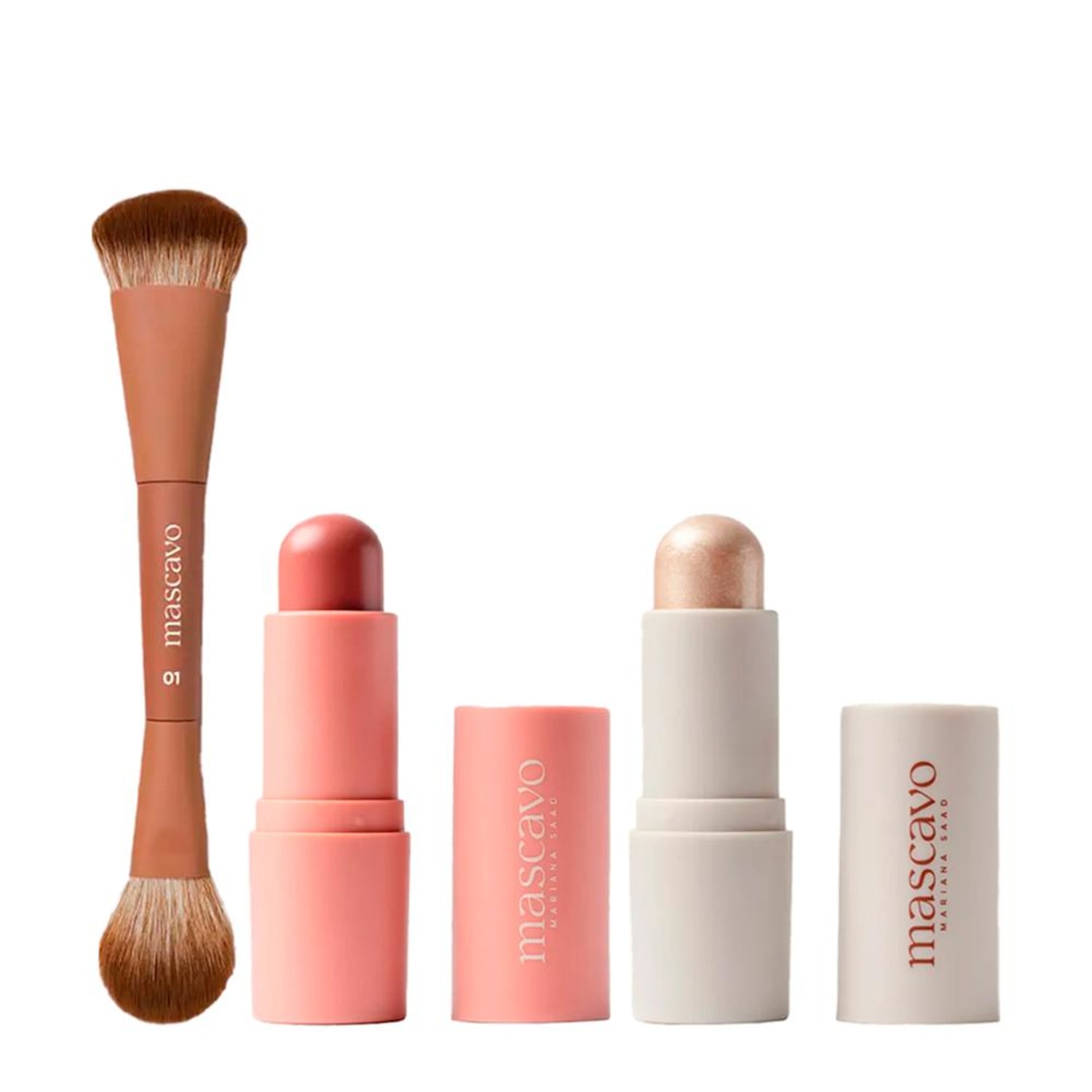 Kit Mascavo Pincel 01+Blush Maple 6G+Iluminador Champagne 6G