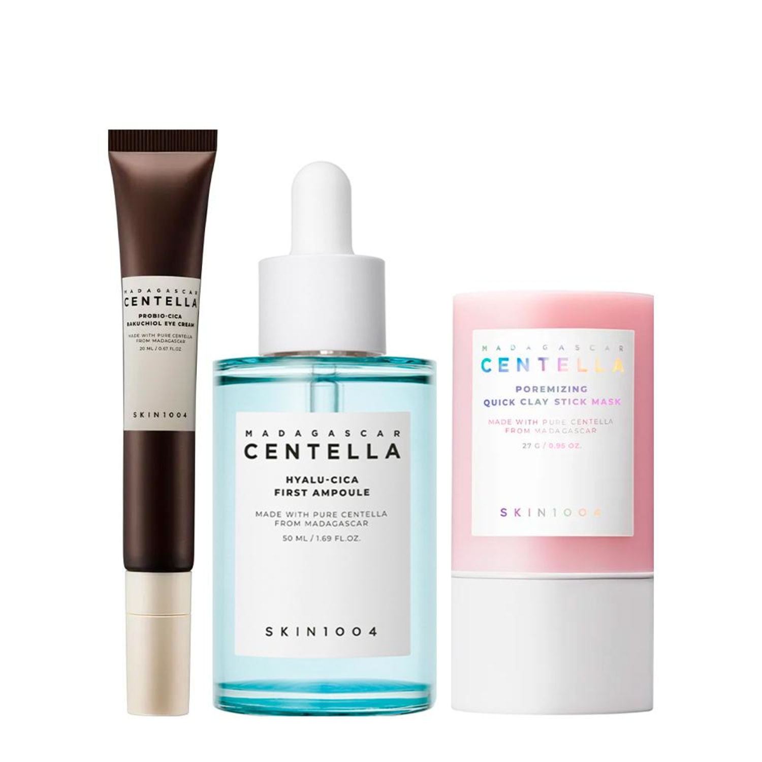 Kit Skin 1004 Centella Máscara Facial 27g + Sérum Facial 50ml + Creme para Área dos Olhos 20ml