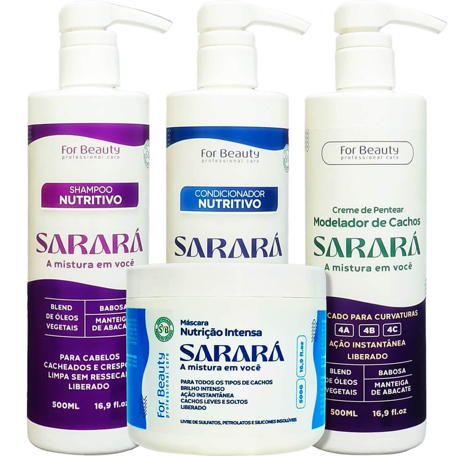 For Beauty Sarará - Kit Nutritivo Modelador de Cachos 4A 4B 4C Completo (4 Produtos)