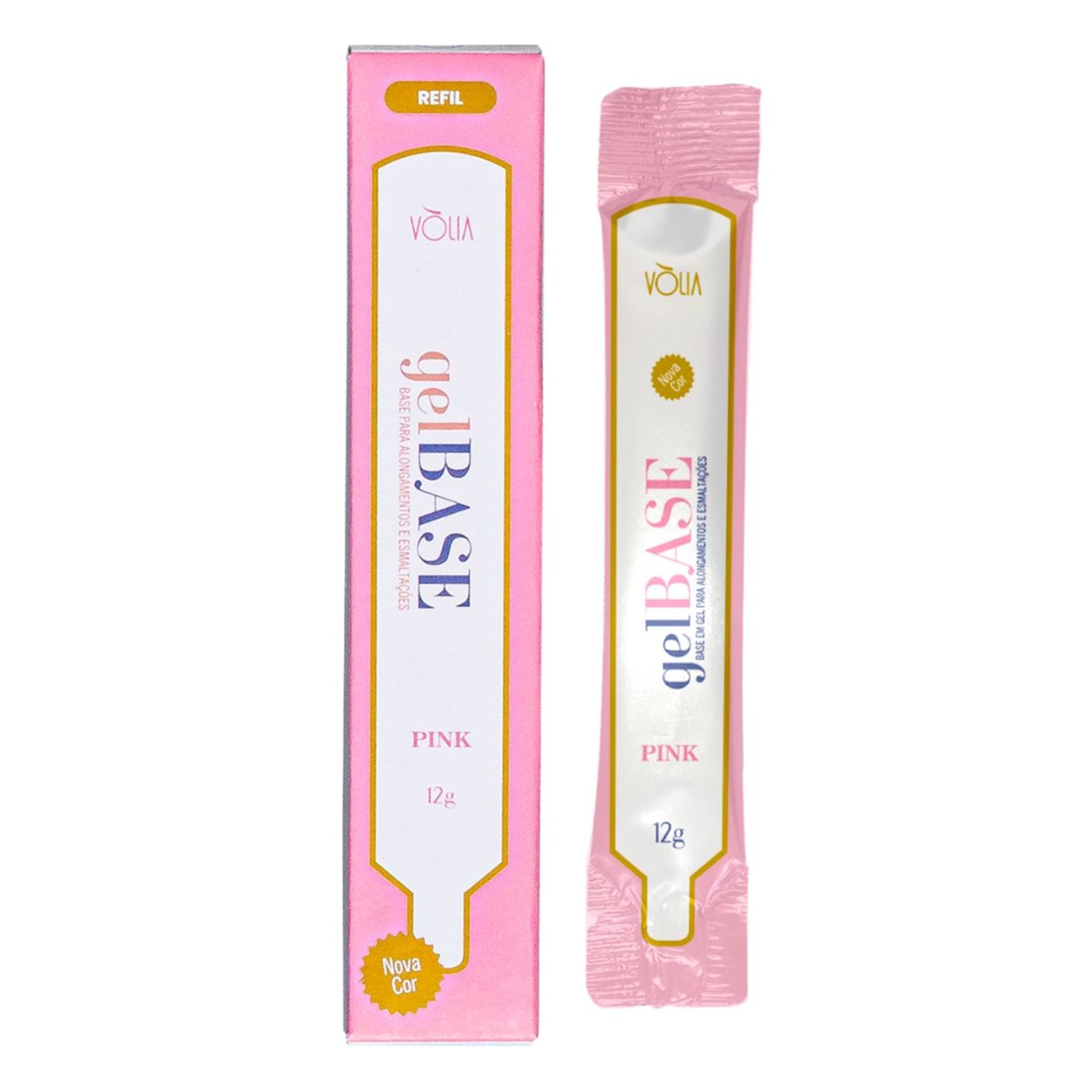 Gel Base Volia Pink Refil 12g + Pote Eco Reutilizável Volia