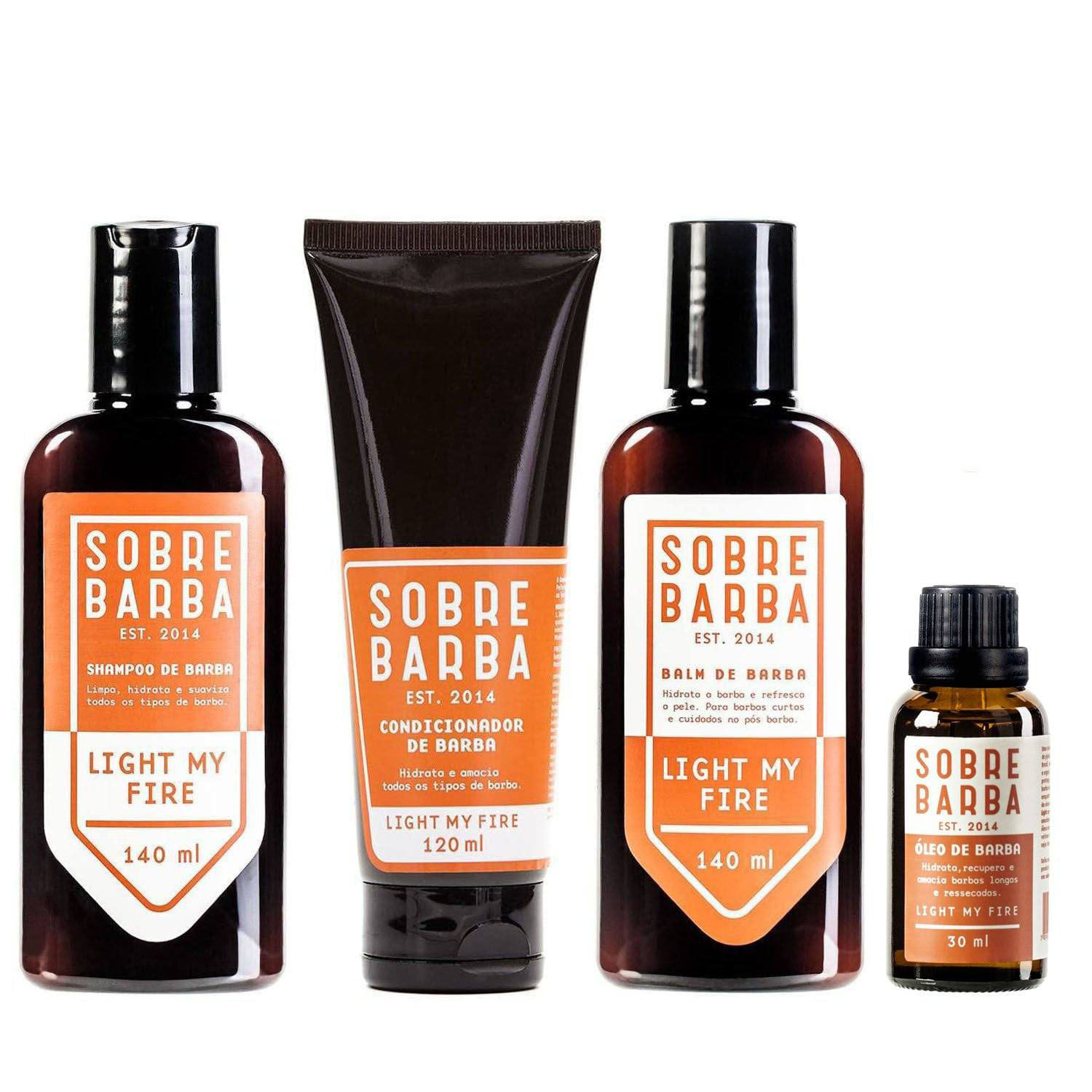 Quarteto Sobrebarba - Shampoo, Condicionador, Balm e Óleo - Light my Fire