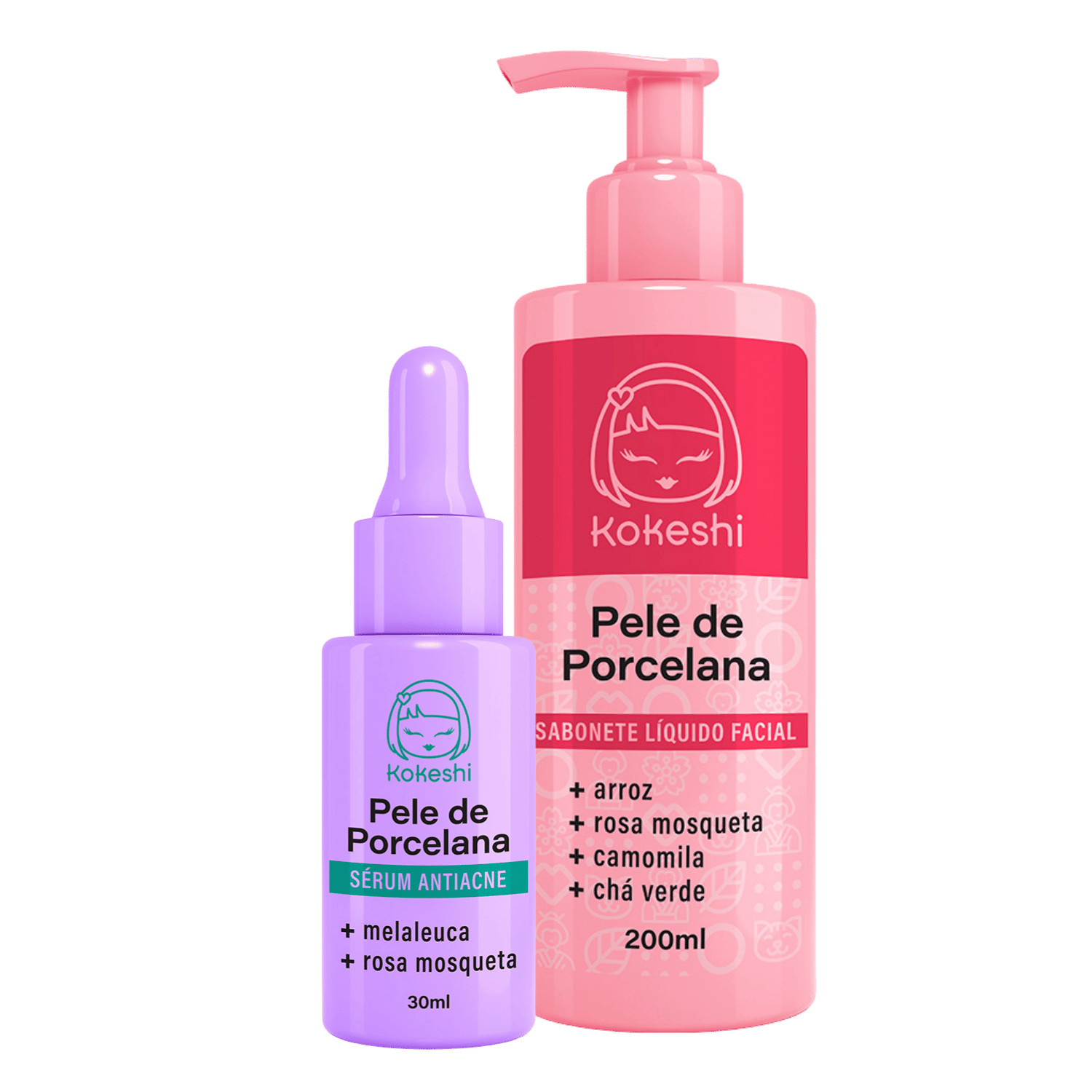 Kit Kokeshi Sabonete Facial Pele de Porcelana Sérum Antiacne