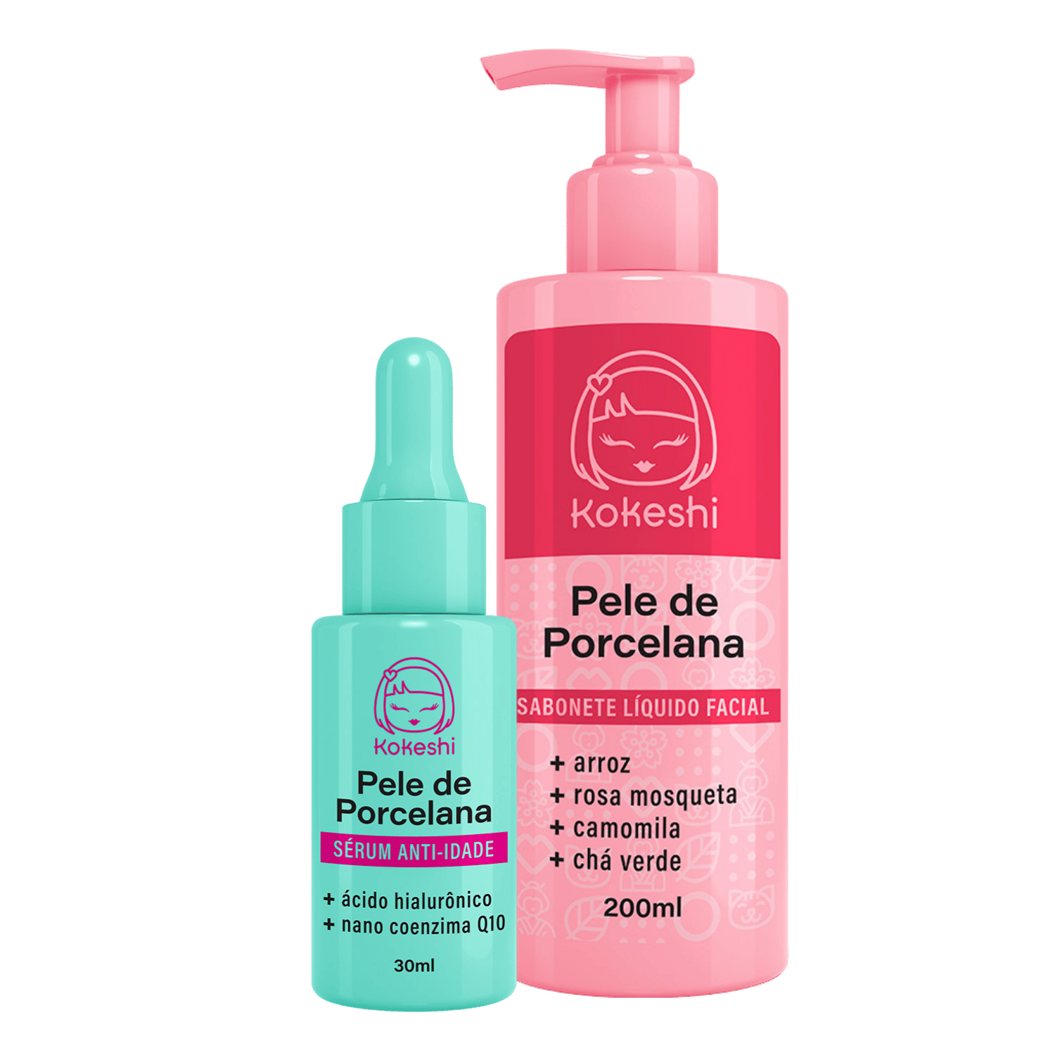 Kit Kokeshi Sabonete Facial Pele de Porcelana Sérum Anti-idade