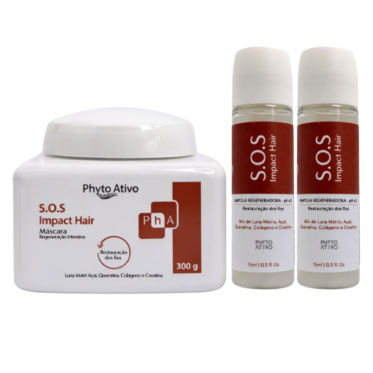 Kit SOS Impact Hair Máscara Hidratante e 6 Ampolas Phyto Ativo