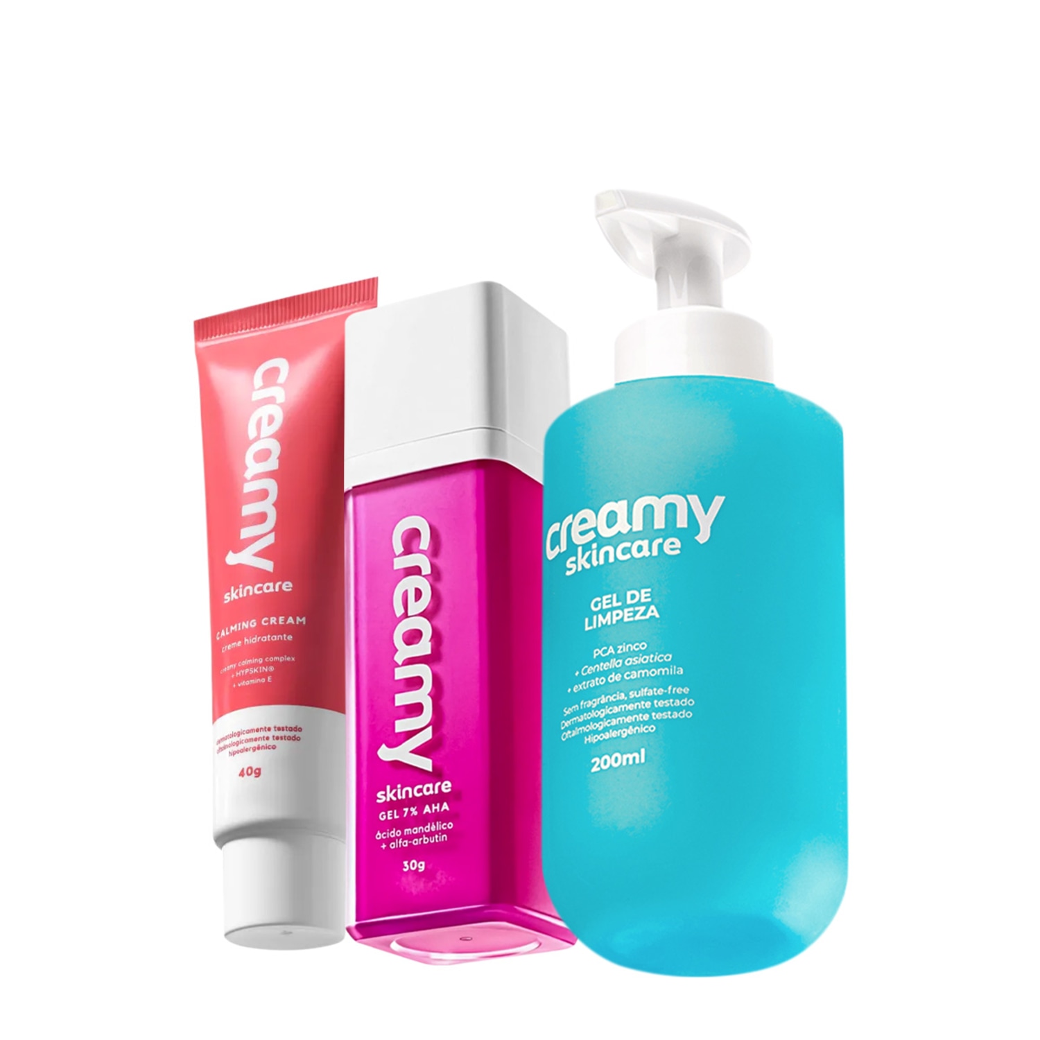 Kit Creamy Skincare Gel de Limpeza Ácido Mandélico Calming Cream (3 produtos)