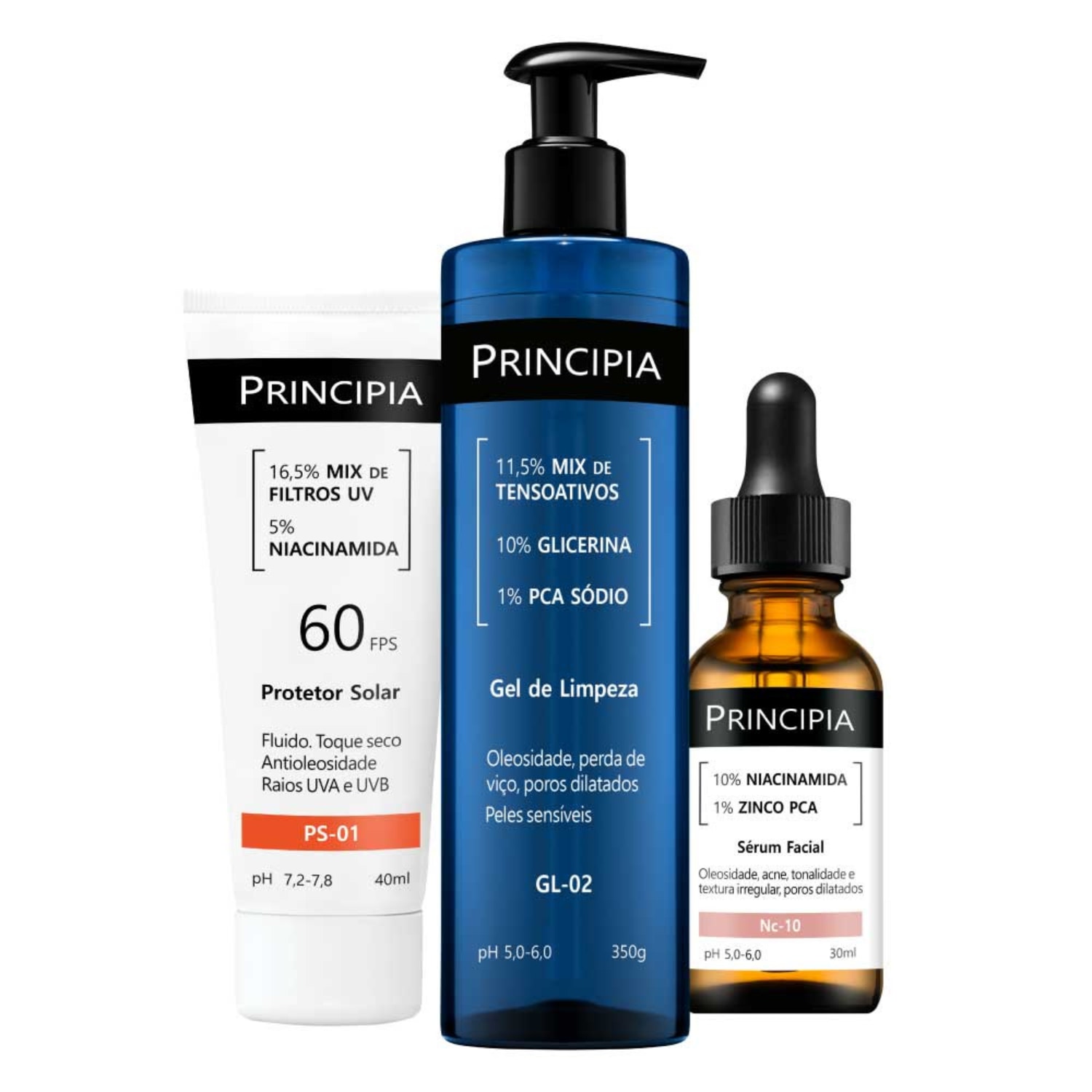 Kit Principia GL-02 Nc-10 PS-01 Trio Facial (3 Produtos)