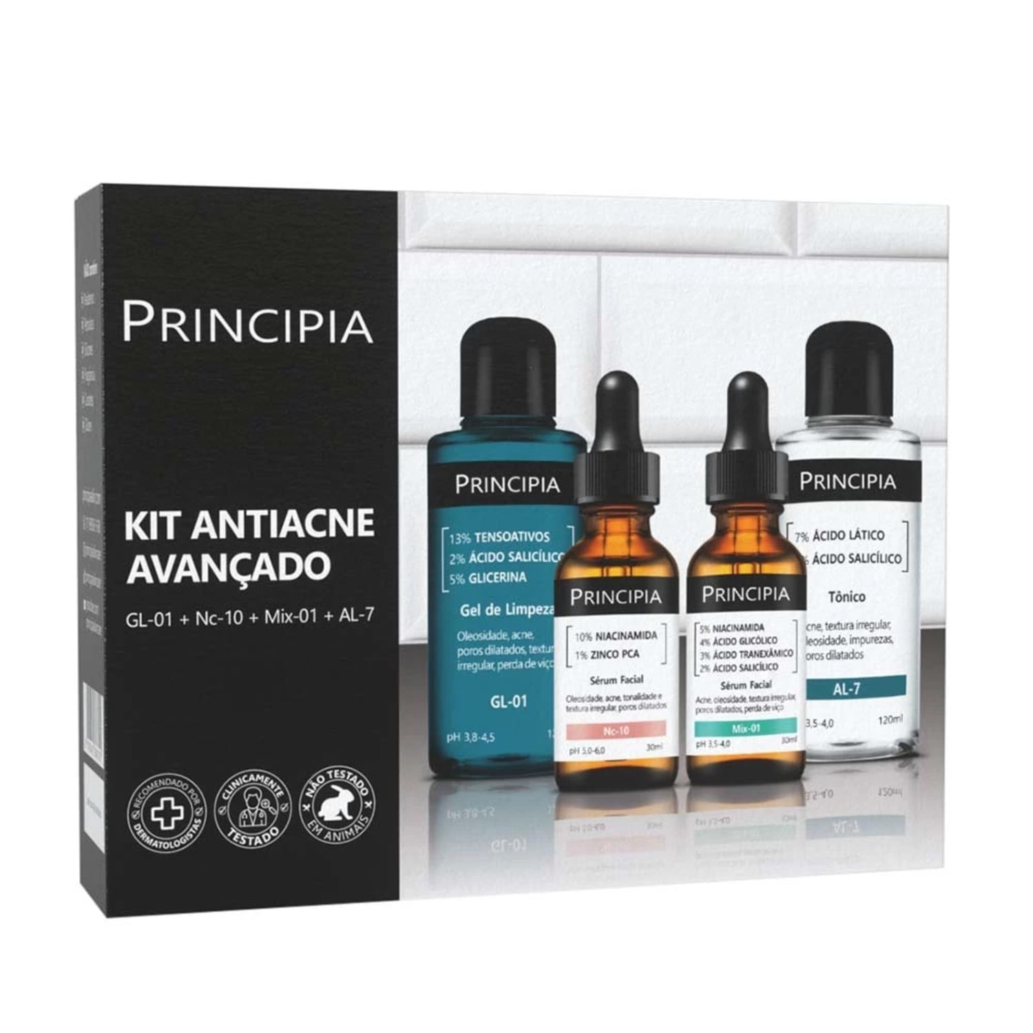 Principia KIT ANTI-ACNE AVANÇADO GL-01 + AL-7 + NC-10 + MIX-01