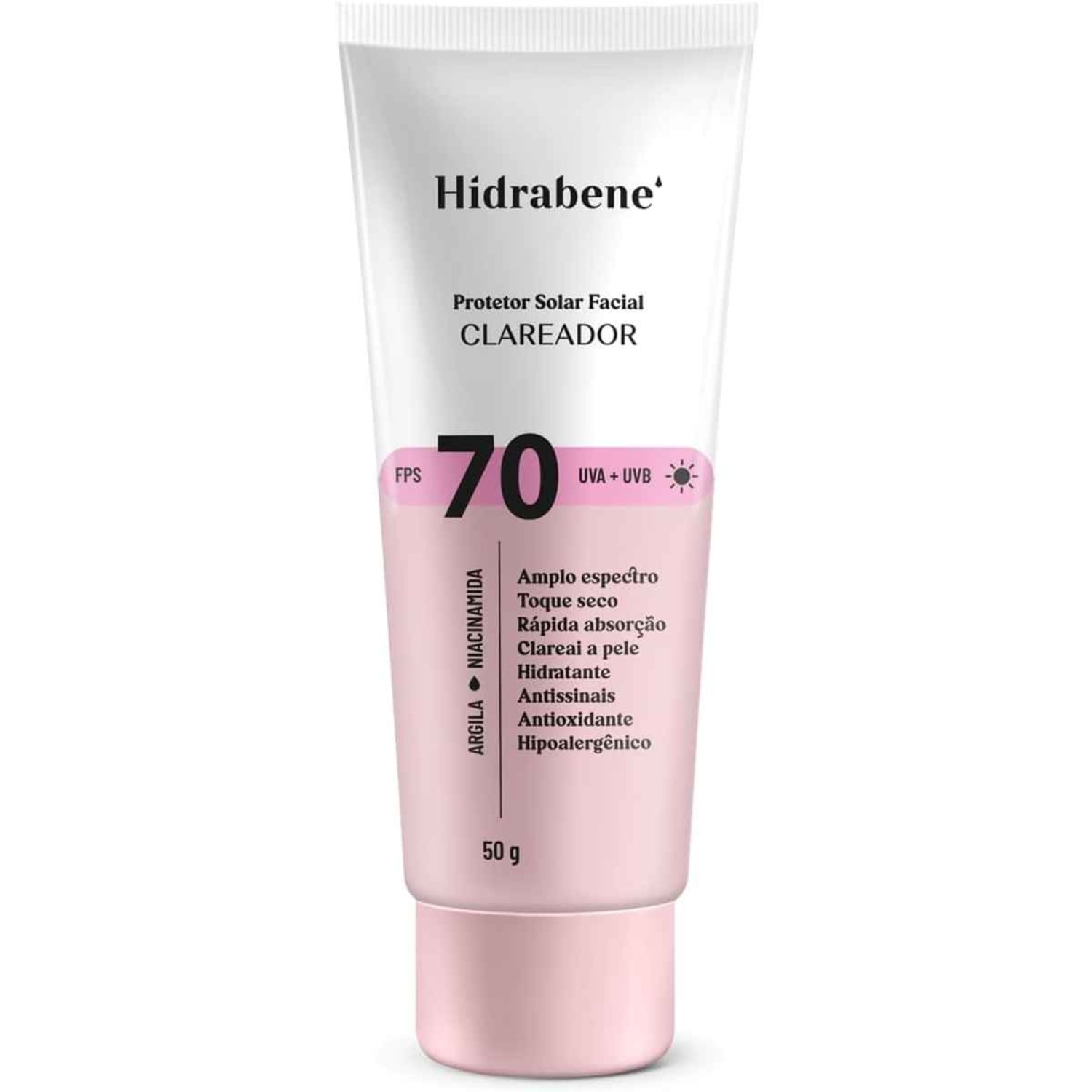 Protetor Solar Facial Hidrabene FPS 70 Clareador 50g