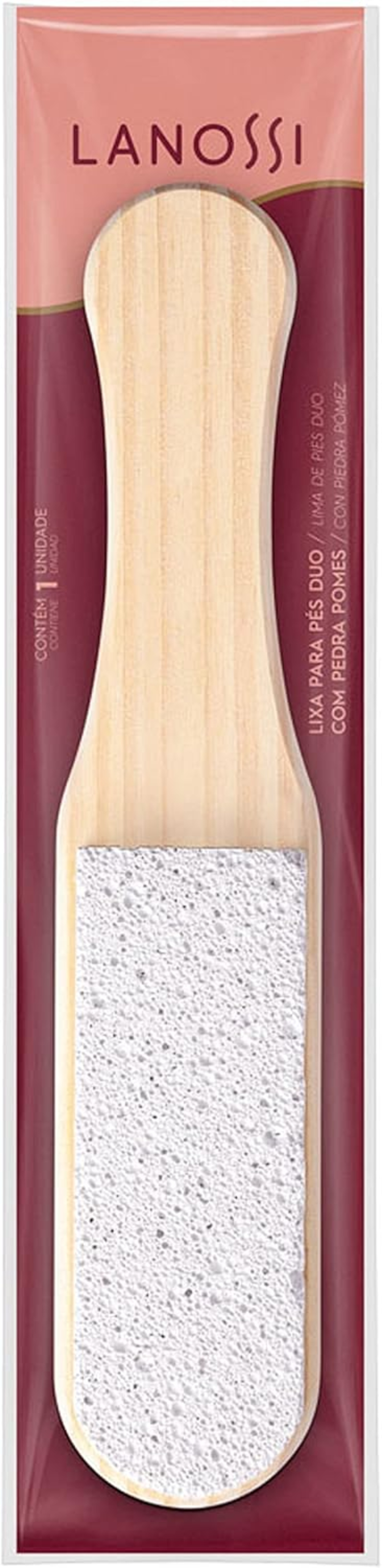 Lixa e Pedra Pomes Wood para Pés com Cabo Lanossi Beauty & Care para Remoção de Calosidades