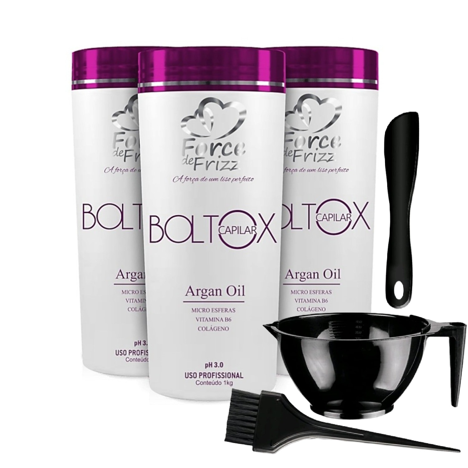Kit 3 Máscara Boltox Capilar de Argan Oil 1Kg Force - Alinhamento, Hidratação e Brilho