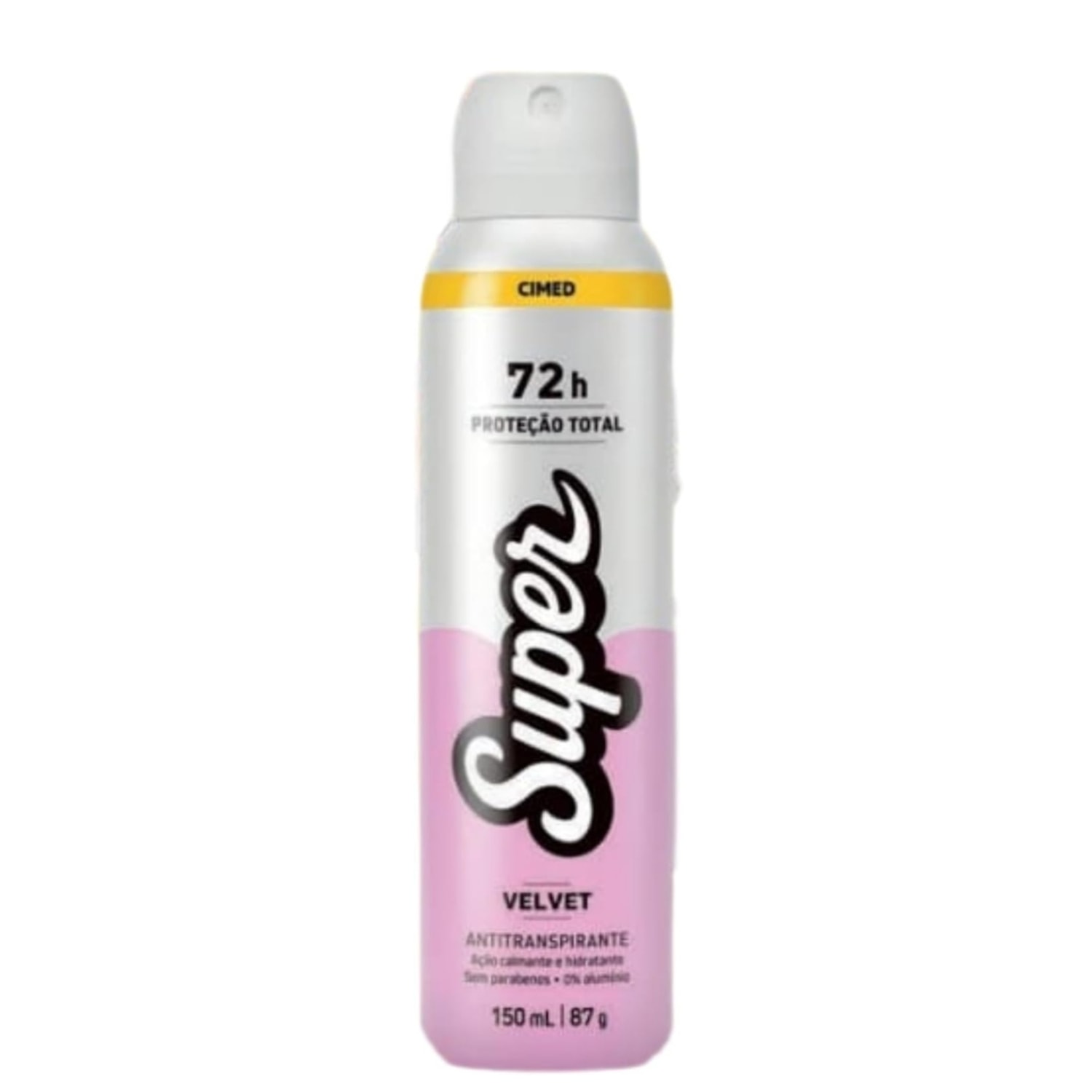 Desodorante Antitranspirante Super 72h Protecao Total Velvet Feminino Acao Calmante e Hidratacao 0% Aluminio Sem Parabenos 150ml Cimed