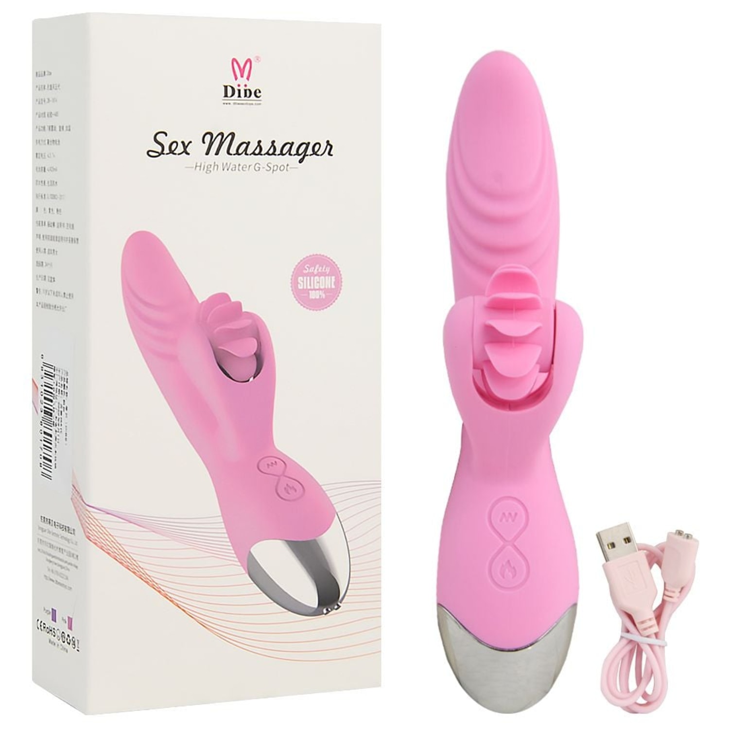 Dibe sex massager – Vibrador estimulador de ponto g e clítoris com efeito simulador de sexo oral com línguas giratóri