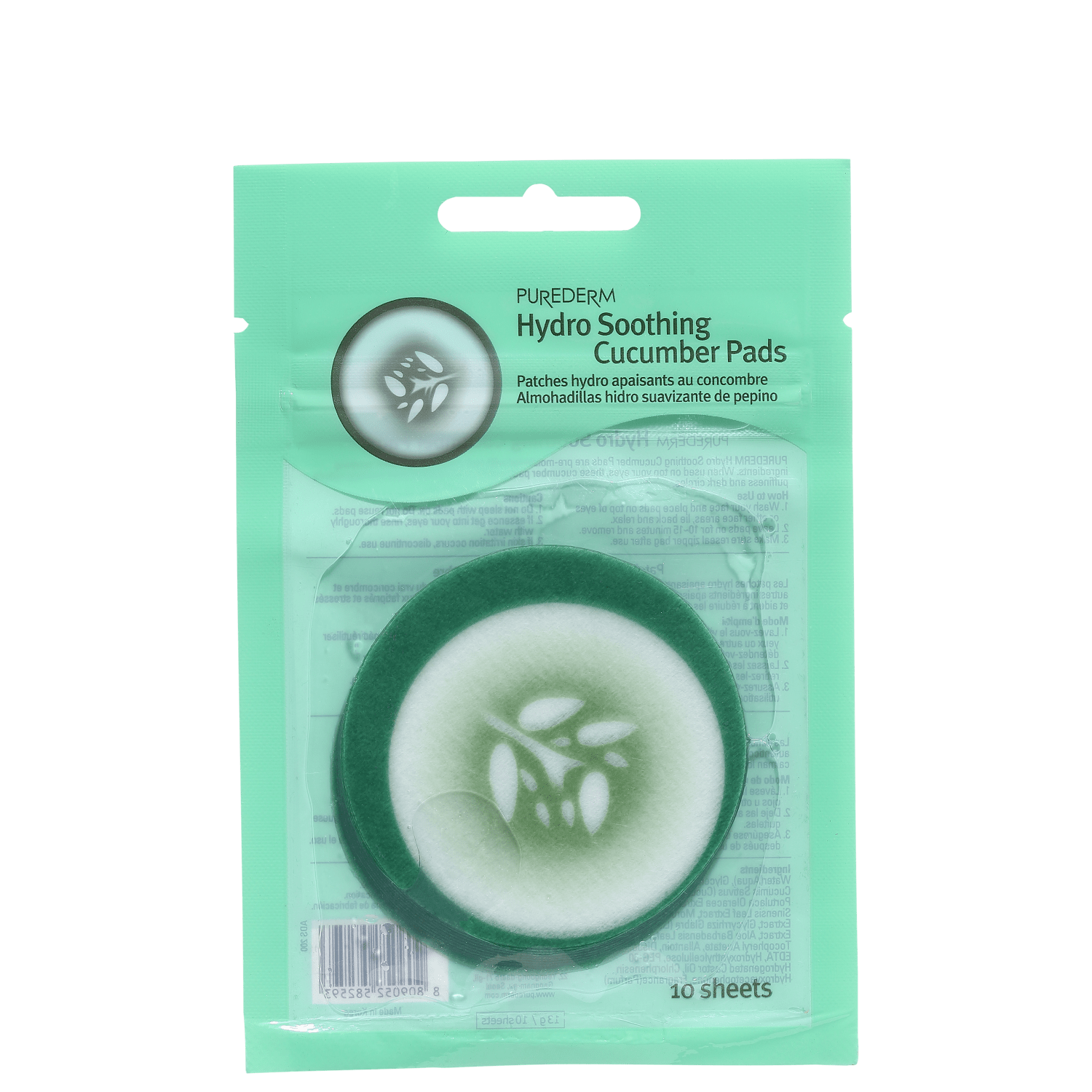 Purederm Hydro Soothing Cucumber Pads -Máscara para Área dos Olhos (10 unidades)